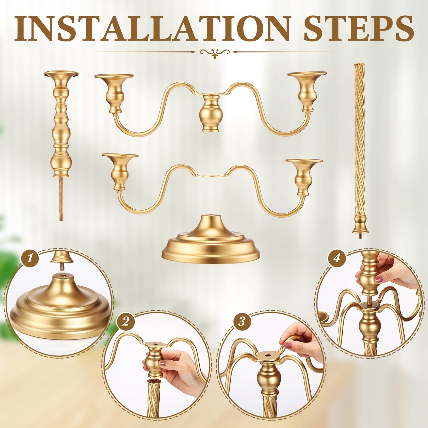 Tanlade 6 Pack Gold Candelabra Centerpieces for Tables, 21 Inch 5 Arm Metal Taper Candle Holders, Wedding Reception Table Flower Candlestick Decor for Banquet Anniversary Birthday Holiday Party