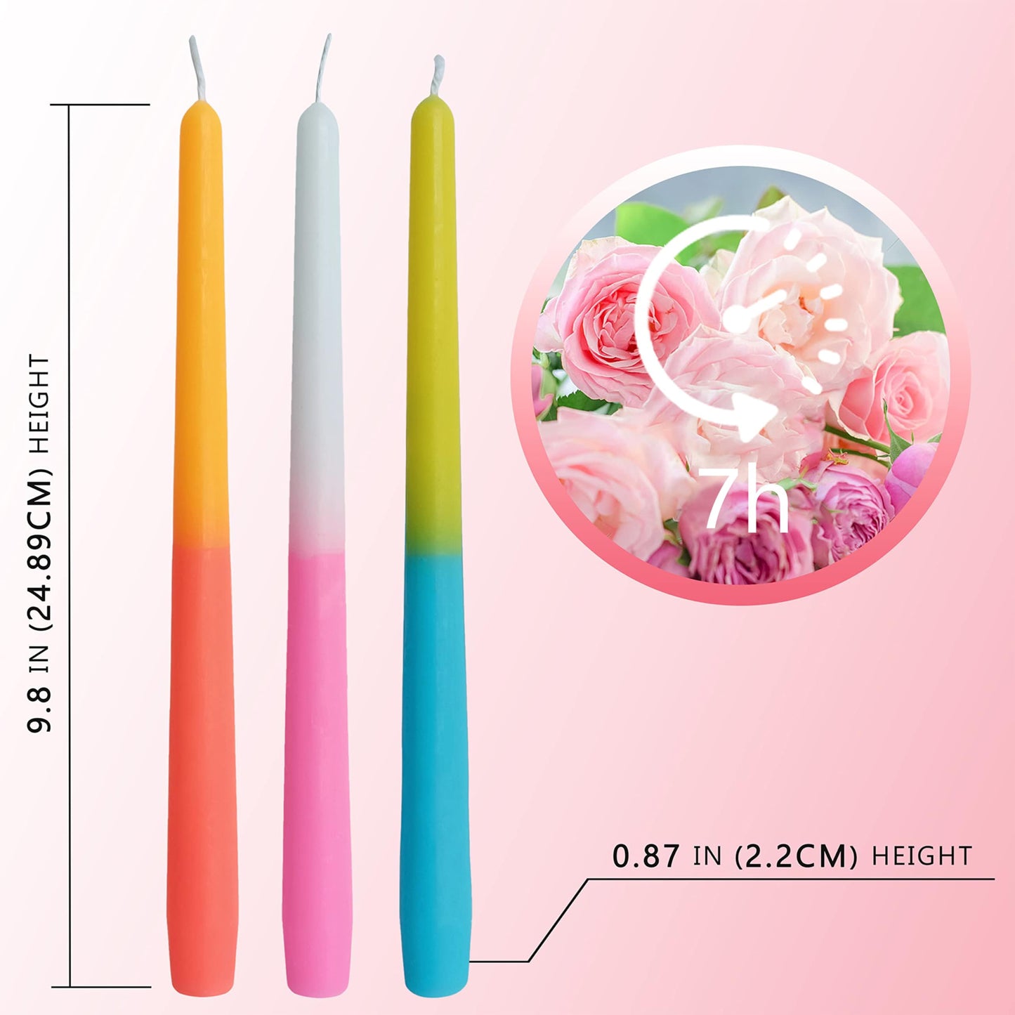 10 Inch Taper Candles Handmade Smokeless Set of 6 – Rose Scent Tapered Candles in Hot Pink, Candle Sticks for Wedding, Home Decor, and Dinner Table