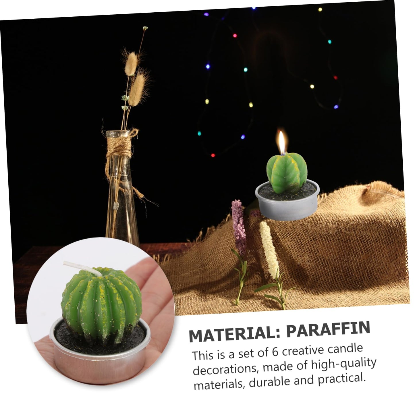 MAGICLULU 6Pcs Smokeless Succulent Cactus Candles for Decor for Birthdays Weddings and Parties Long Burning Creative Cactus Party Decorations