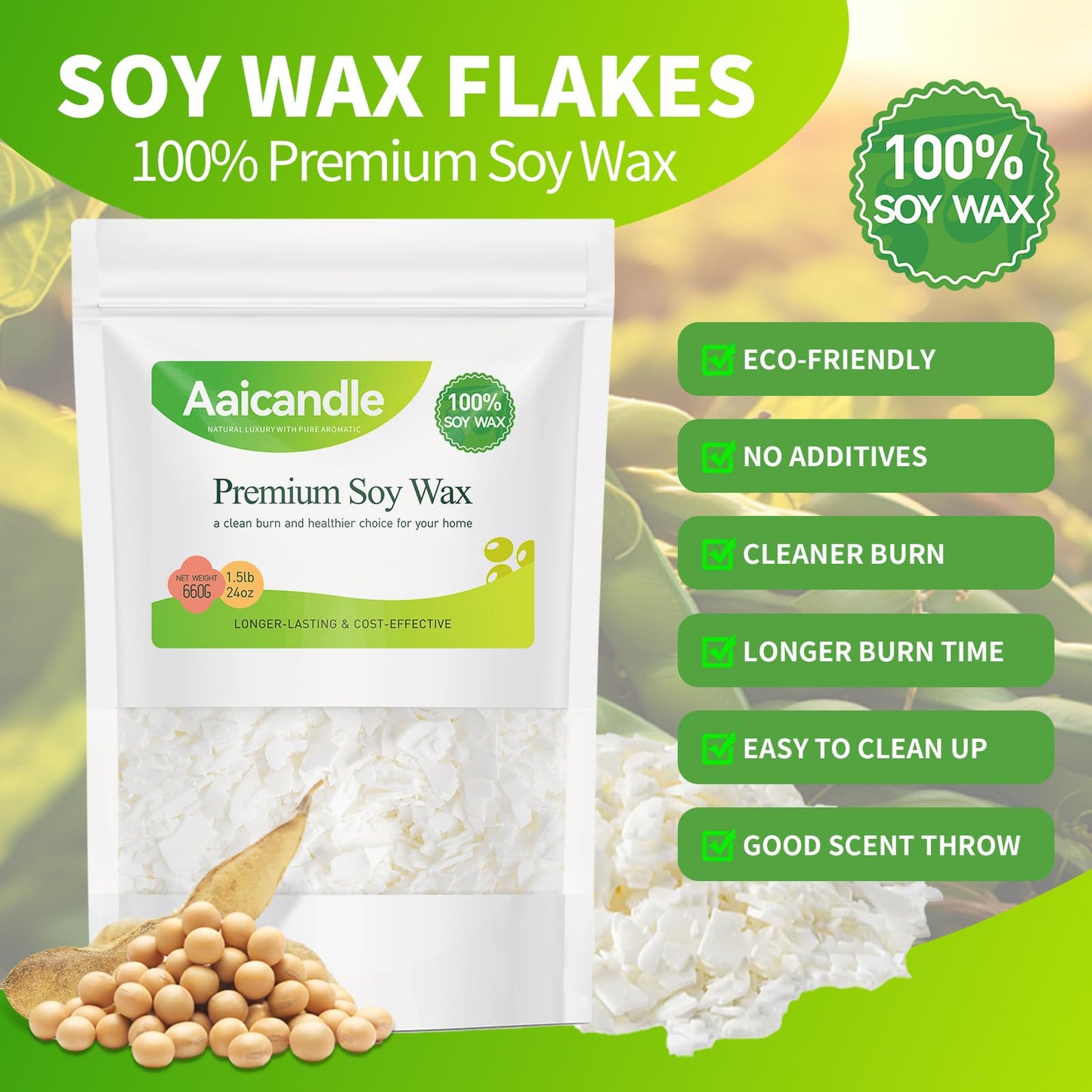 1.5LB Soy Wax for Candle Making – Natural Wax Supplies for DIY Candles, Container & Tealight Craft Use, Easy Melt and Smooth Finish, Strong Scent Lock, Non-Toxic & Beginner-Friendly (660G / 24 OZ)