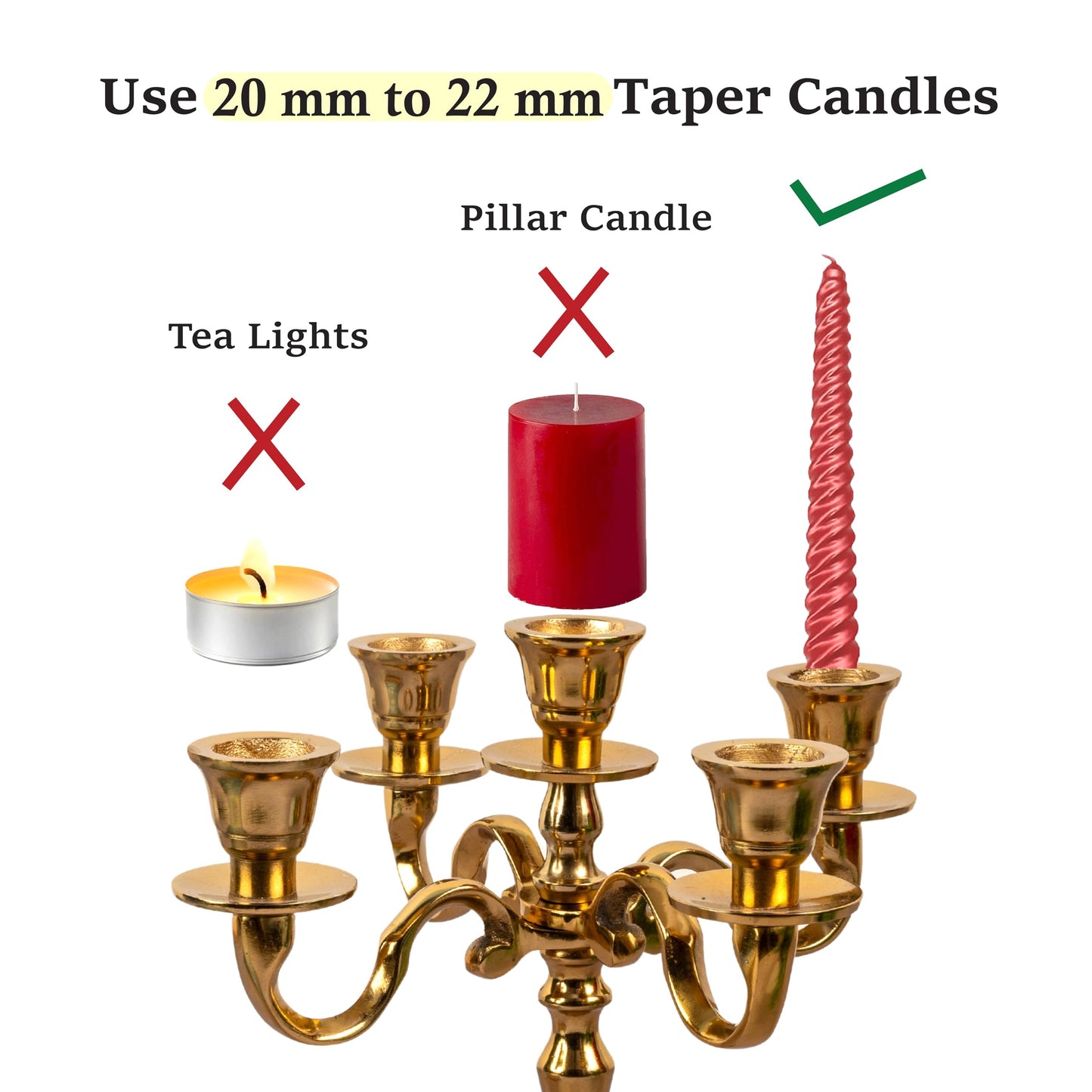 Rely+ 5 Arm Baby Candelabra Gold Glossy 8 Inch Taper Candle Holders Gothic Decorations Candlesticks Holder Home Decor Wedding Parties Centerpiece for Dining Table
