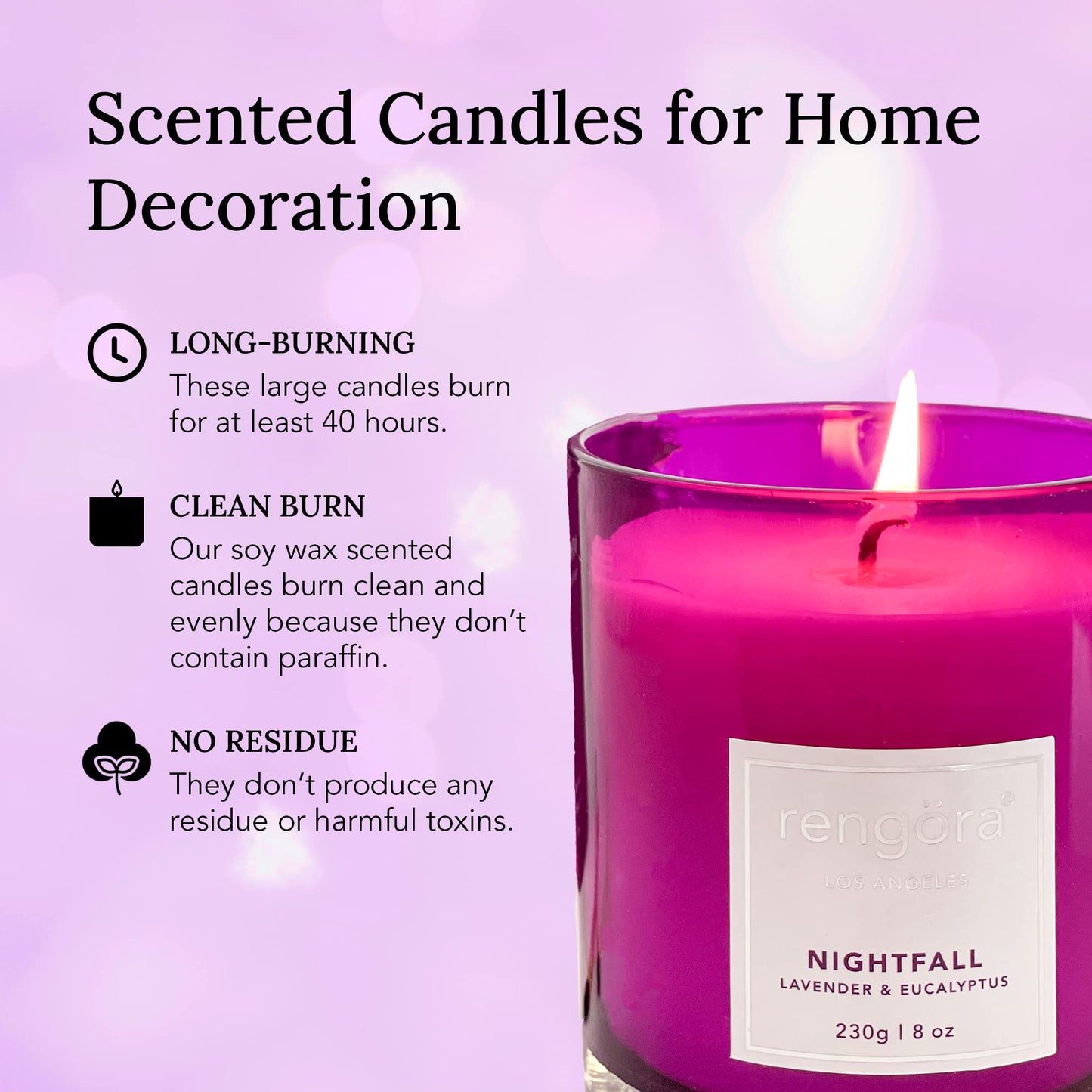 Lavender & Eucalyptus Scented Candle – 8oz Soy Wax, Clean Burning, Long‑Lasting Magenta Glass Jar, Aromatherapy Gift for Women