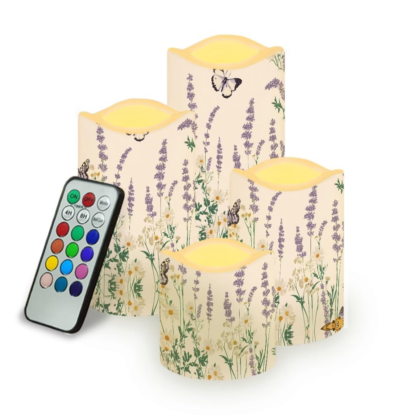 Cozeyat Daisy Christmas Gift Flameless Candles 4 Pack Battery Operated LED Pillar Candles with Remote Timer Flickering Waterproof for Indoor Outdoor Home