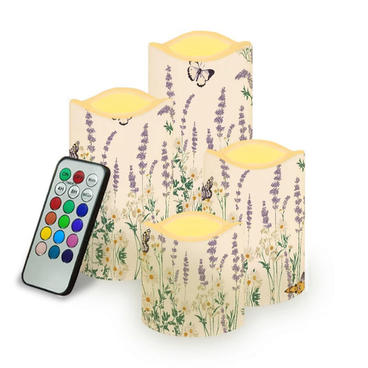 Cozeyat Daisy Christmas Gift Flameless Candles 4 Pack Battery Operated LED Pillar Candles with Remote Timer Flickering Waterproof for Indoor Outdoor Home
