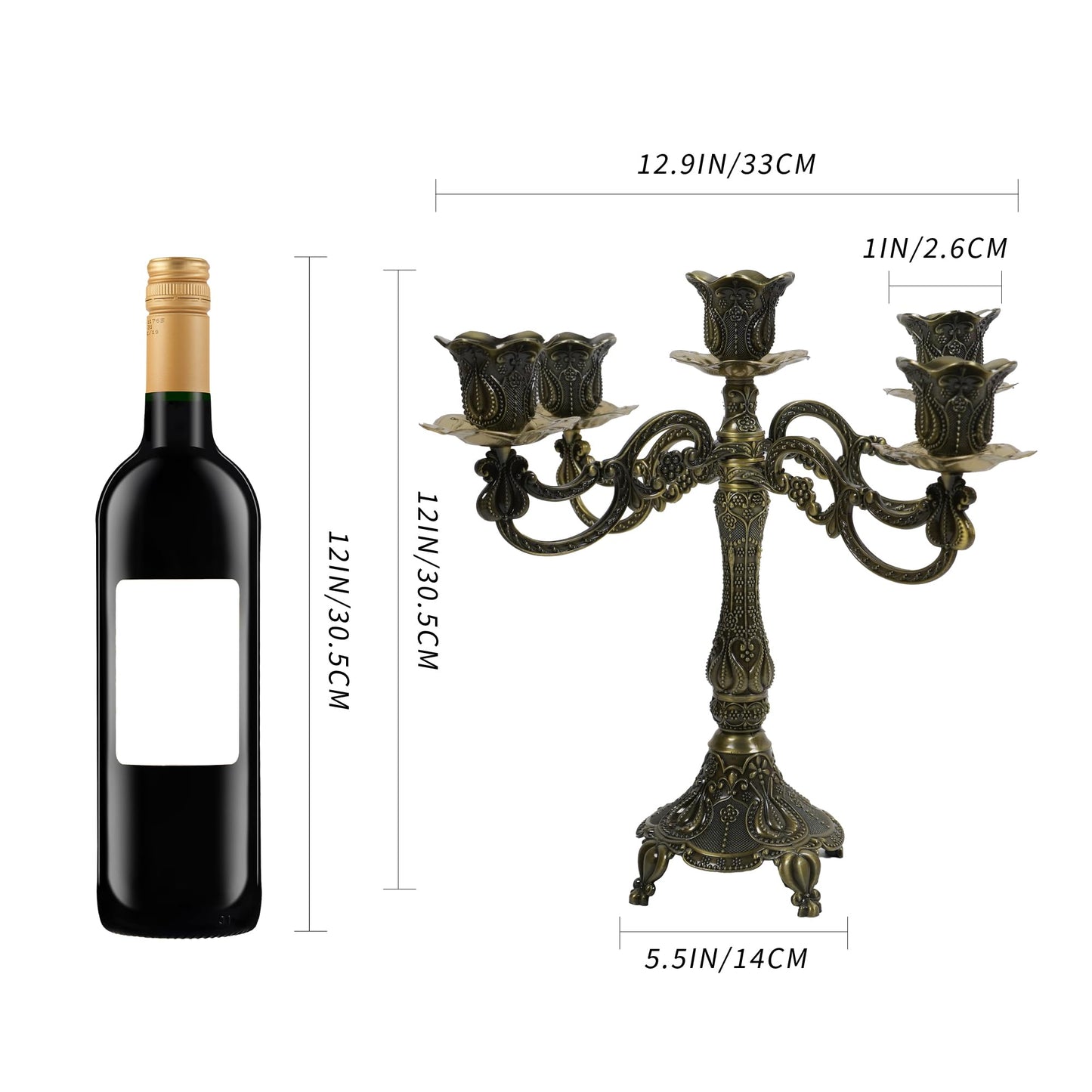 5-Candle Candelabra Metal Candlestick Holder Home Decoration for Weddings, Churches, Halloween, Christmas, Birthday, Wedding, Valentine's Day (A-Bronze*2)