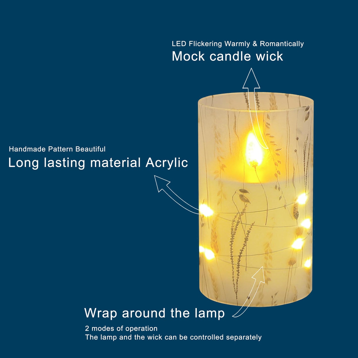 Flickering Flameless Candles Leaf Print, Embedded Star String Lights, Battery Operated Acrylic LED Pillar Candles with 11-Key Remote and Timer for Home Decoration, 3 Pack