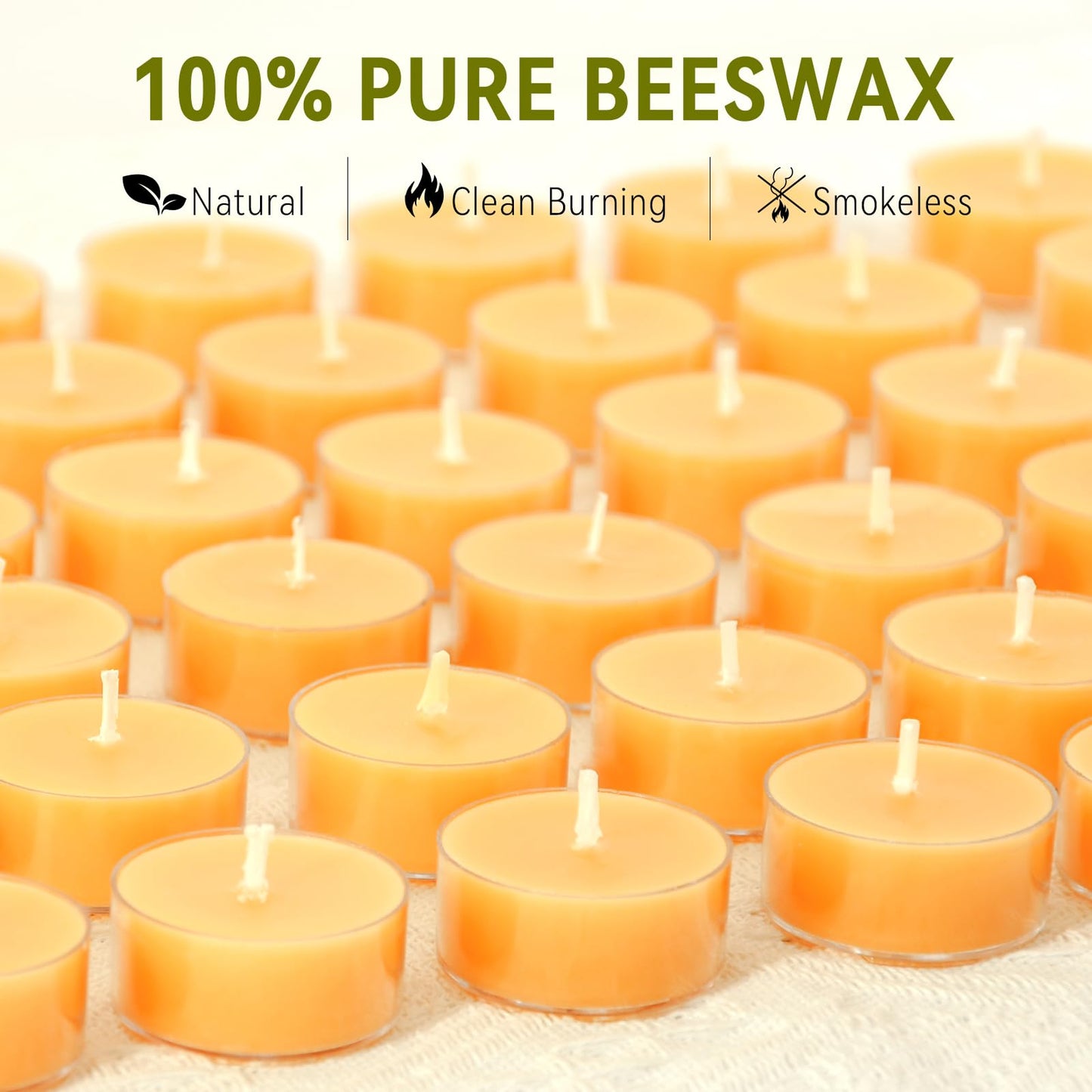 24-Pack Beeswax Tealight Candles, 4 Hours Long Burning Time, Unscented Smokeless Natural Beeswax Tea Light Candle, Relax Prayer Celebration Party