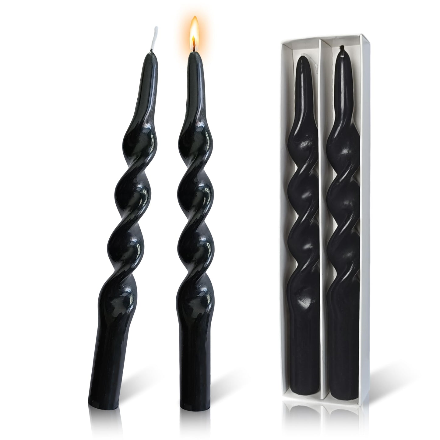 FLAMMUL Spiral Candles Twisted Candlesticks - 10 Inch Unscented Wax Candles 2PCS Handmade Candlestick Dinner Candles for Table Home Decor(Black)