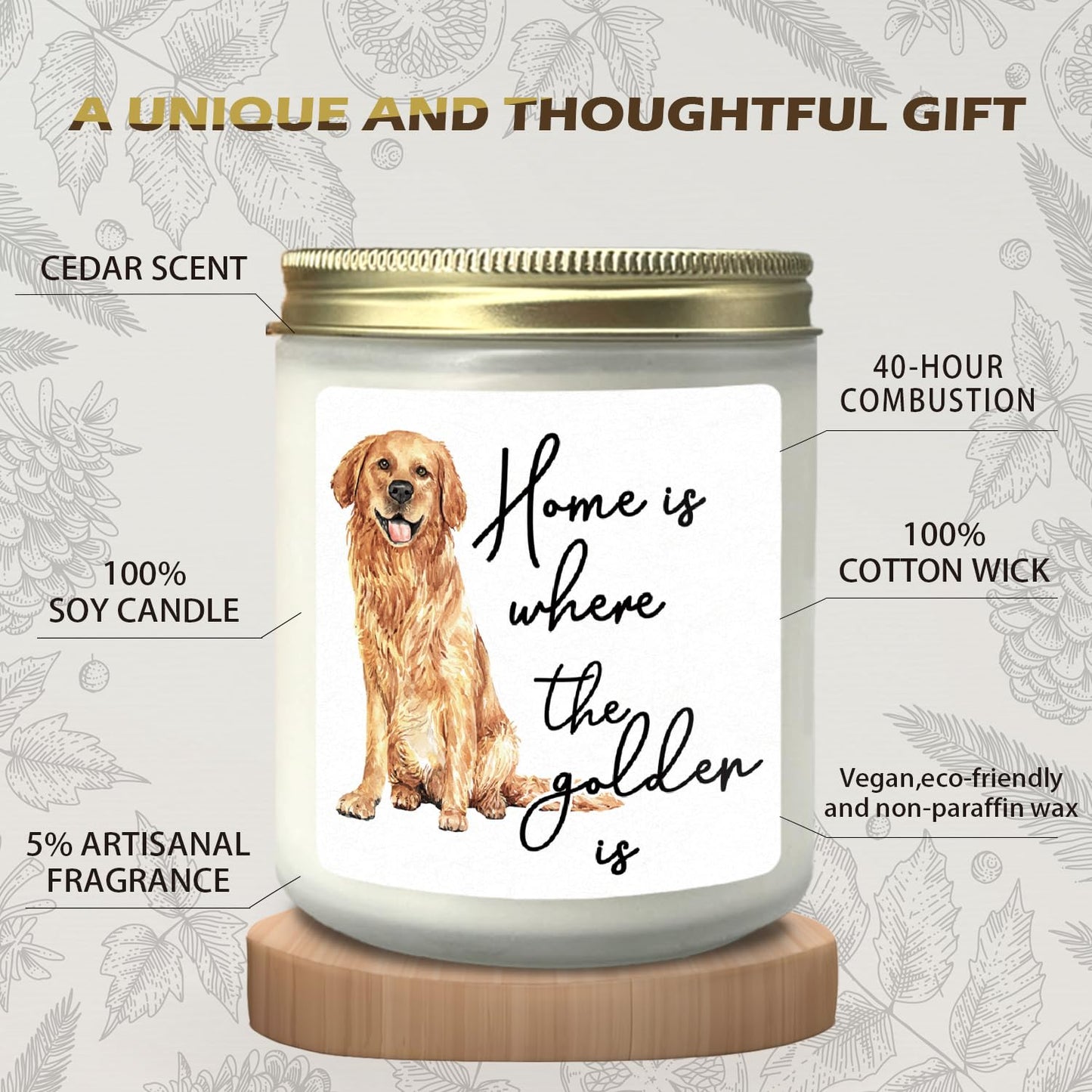 CIOJUNE Golden Retriever Dog Candle Gifts for Women, Gift for Retriever Lovers, Home is Where The Golden is Cedar Scented Candles
