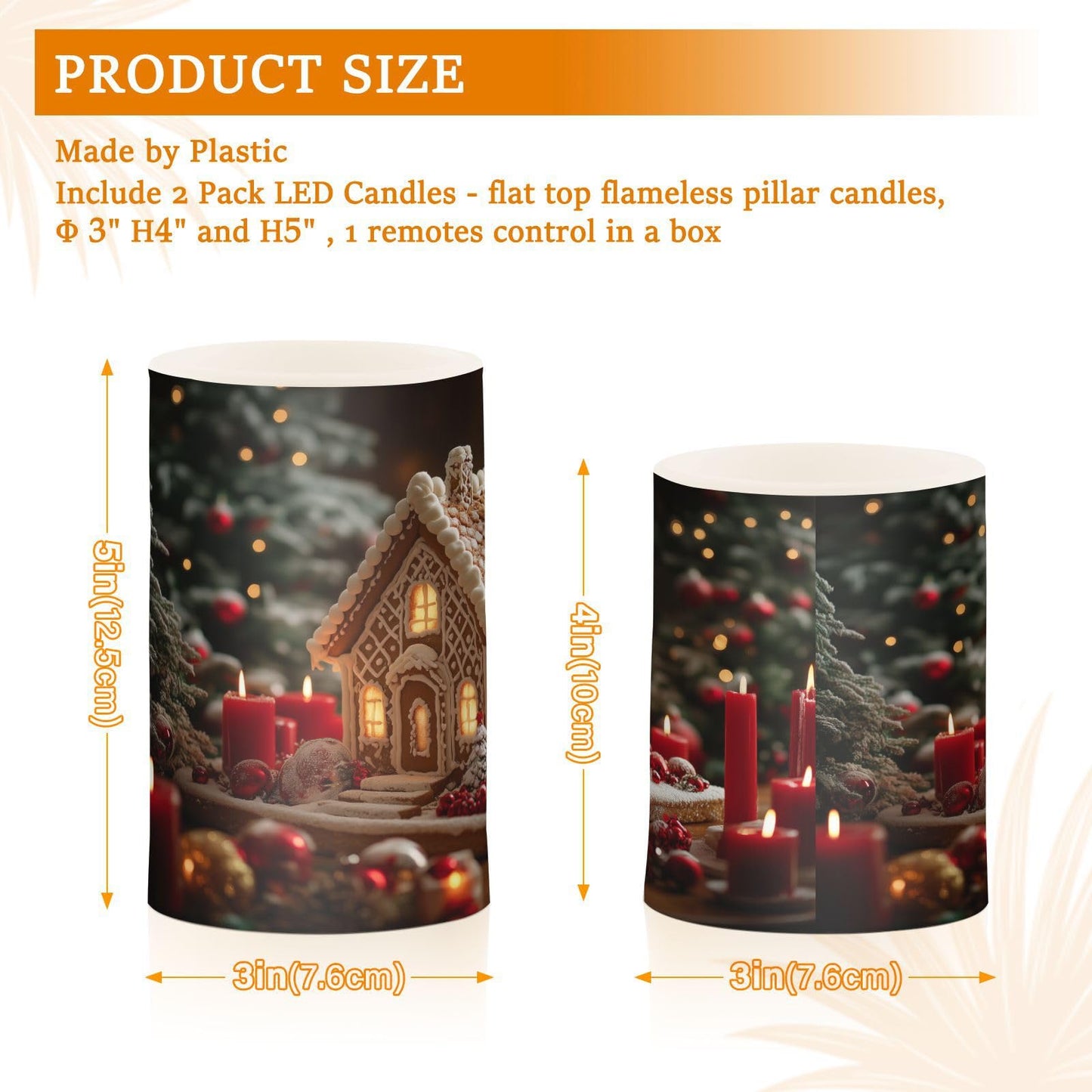 WEVIBOFU Gingerbread House Flickering Flameless Candles LED Battery Operated with Remote Timer Pillar Candles for Home Birthday Wedding Christmas Decor, Set of 2