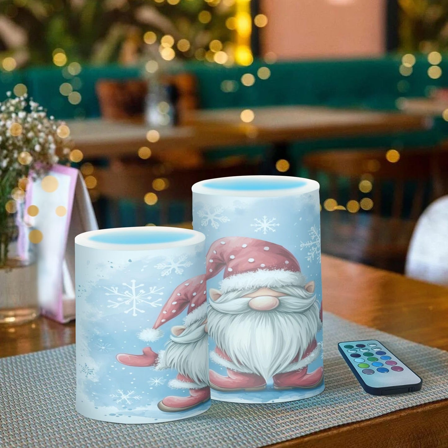 BOENLE Flickering Flameless Candles, Christmas Gnome Snowflake LED Candles with Remote Timer, Set of 2 Battery Operated Candle for Valentine Wedding Birthday