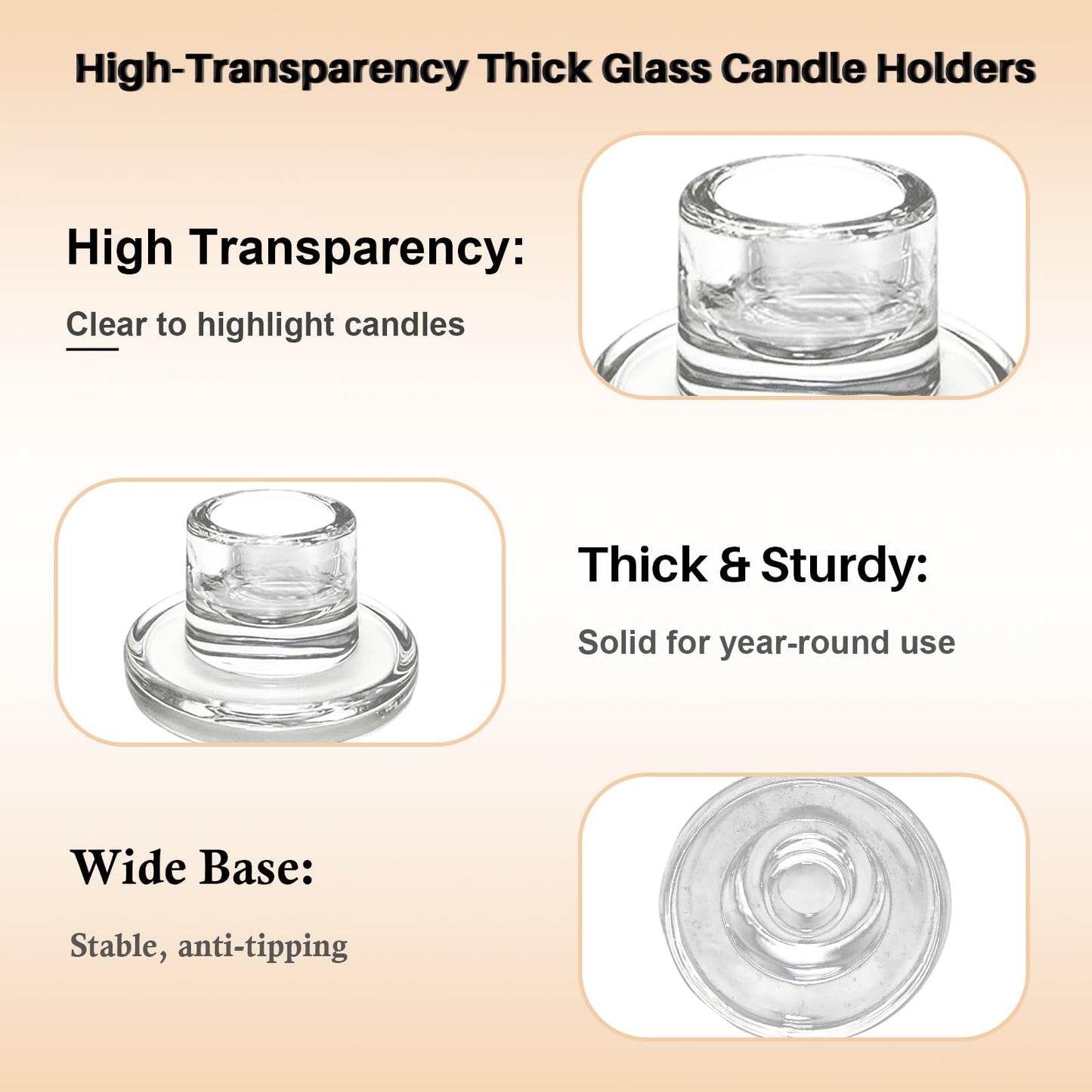 12Pcs Glass Tapered Candlestick Holders Bulk - Small Clear Short Candle Holders, Modern Design for Table Centerpiece, Wedding, Christmas, Advent, Dining & Party Home Decor