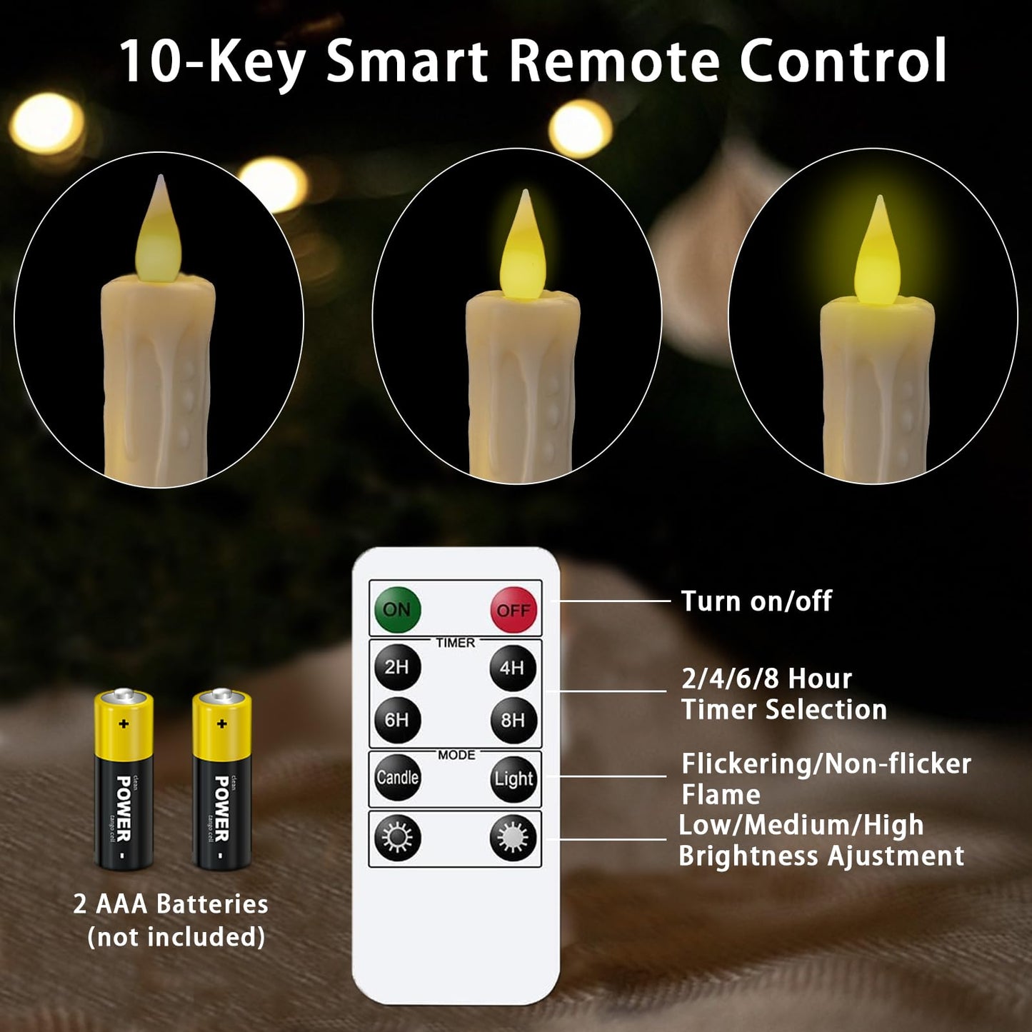KSWING Upgraded Real Wax LED Flameless Taper Candles with Remote, 6 PCS White Dripping Candlesticks Battery Operated 3D Flickering - 9.6" Long Realistic Fake Candle Sticks for Home/Wedding/Xmas Decor