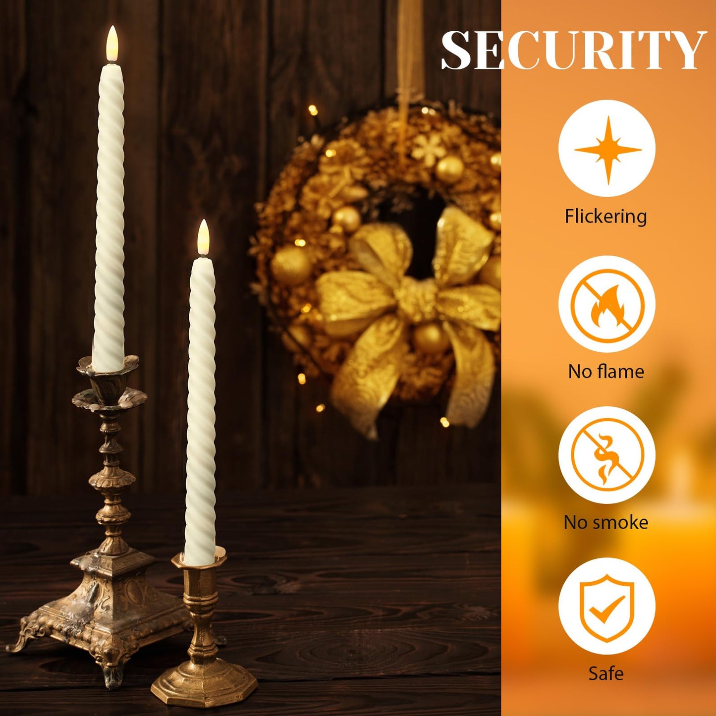 Tuanse 24 Pcs 10 Inch Flameless Twisted Taper Candles Battery Operated LED Taper Flickering Candlesticks Electric Warm Light for Wedding Holiday Birthday Home Decor(Ivory)