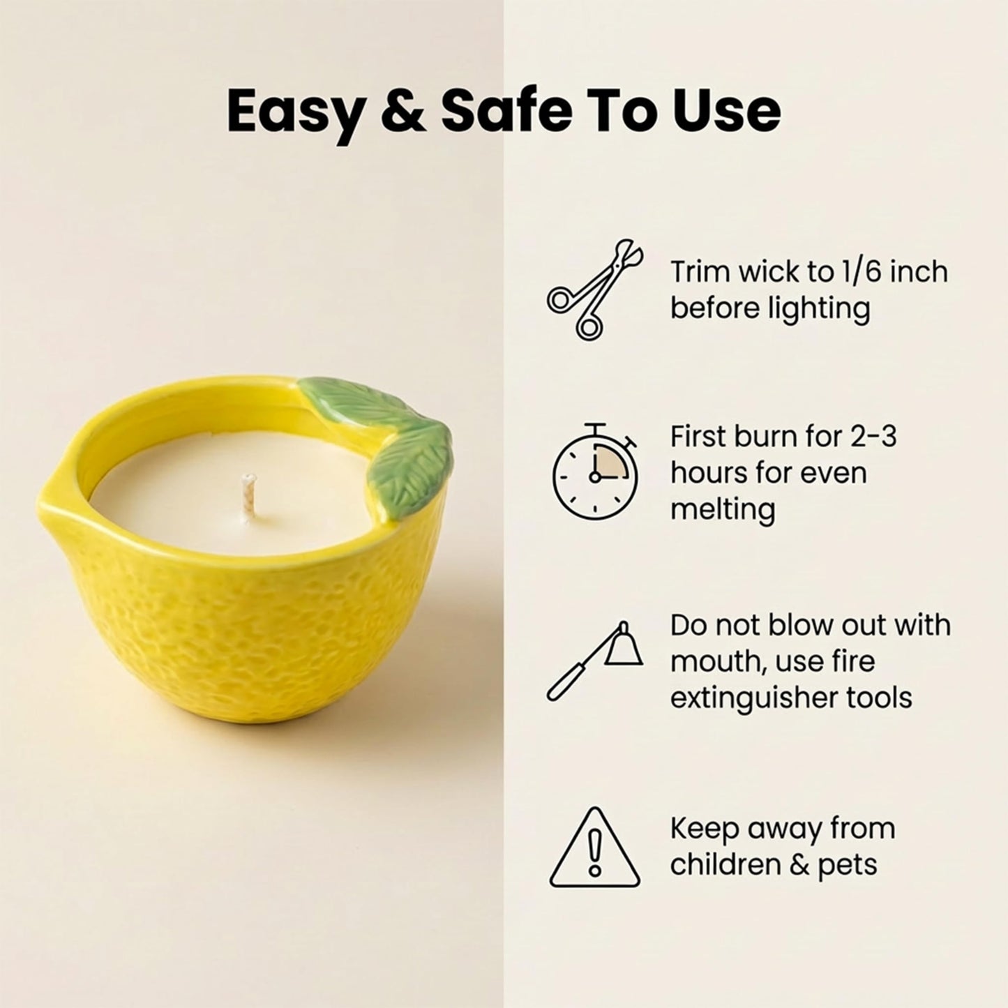 GroseMell Lemon Scented Candle – 4.23 oz (120g) Natural Soy Wax, 30-Hour Clean Burn, Lemon-Shaped Ceramic Jar, Home Fragrance & Thoughtful Gift for Home (Yellow)