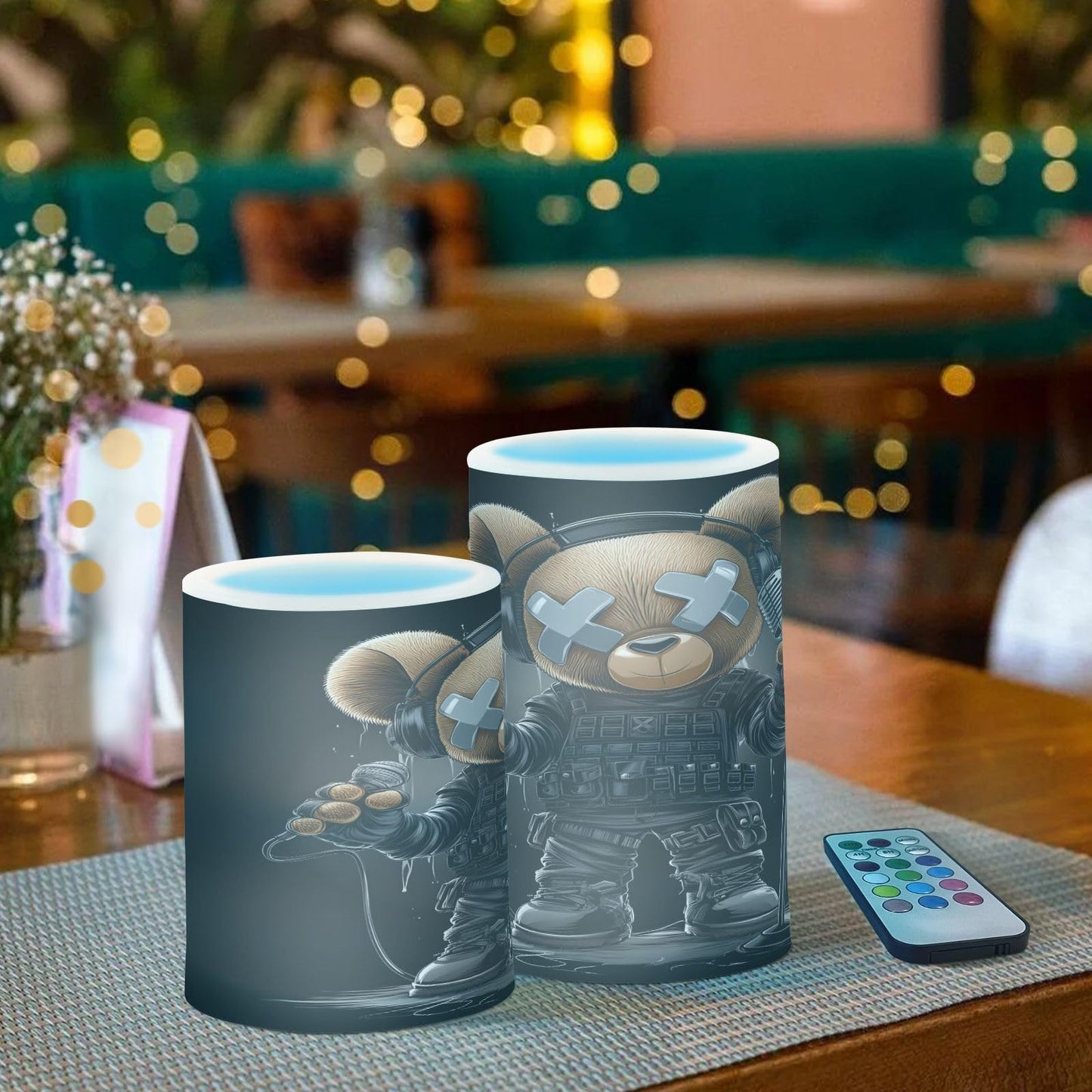 ALAZA Flameless Candles with Remote Timer,Microphone Bear Battery Operated Candles Set of 2 LED Tea Lights Flickering Pillar Votive Candles for Indoor Outdoor Decor