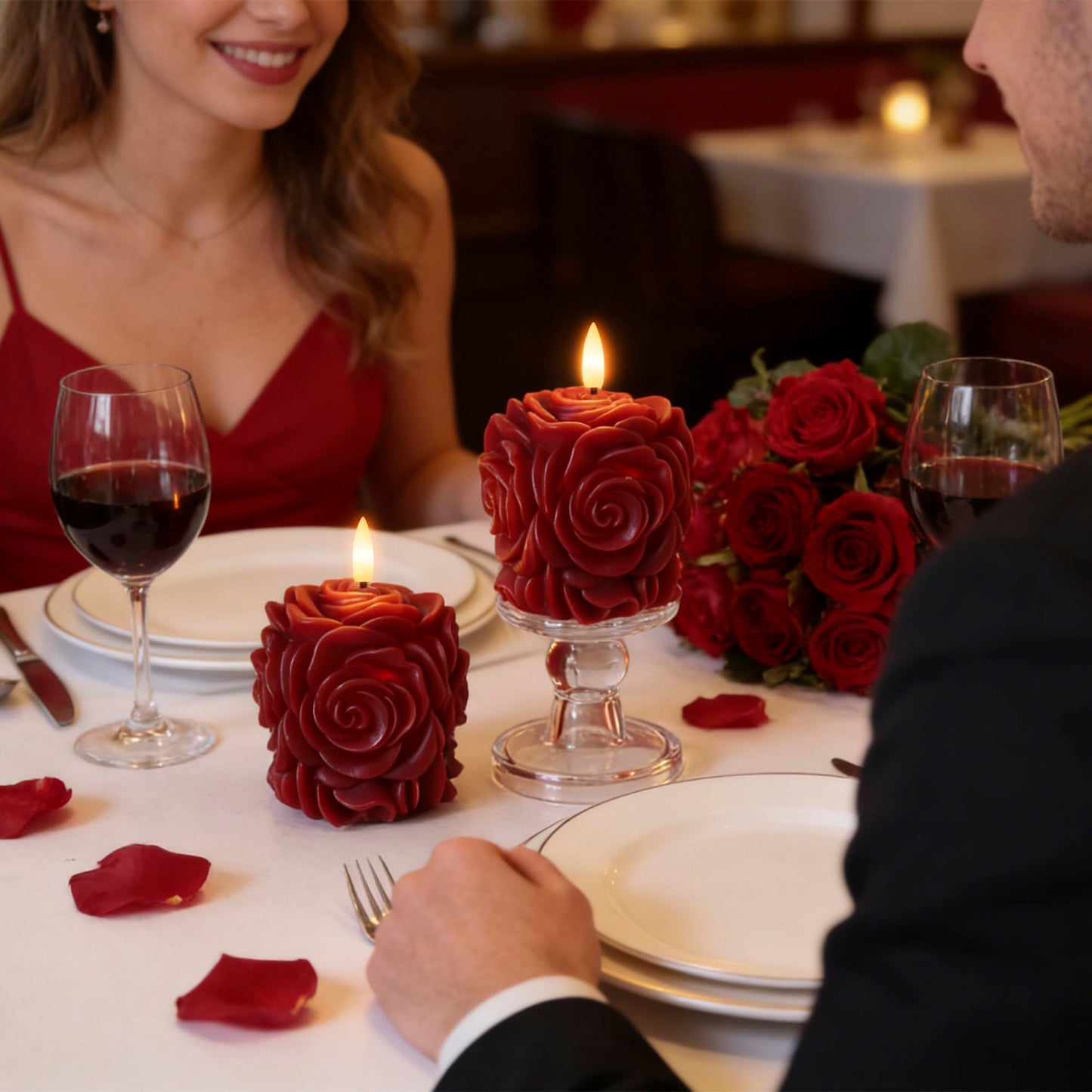 AFINETH Rose Flameless Candles with Remote, Valentines Battery Operated Candles, Real Wax Red LED Flower Candles Valentine's Day Mothers Day Gifts for Her Wife Mom Home Party Decor, 2 Pack