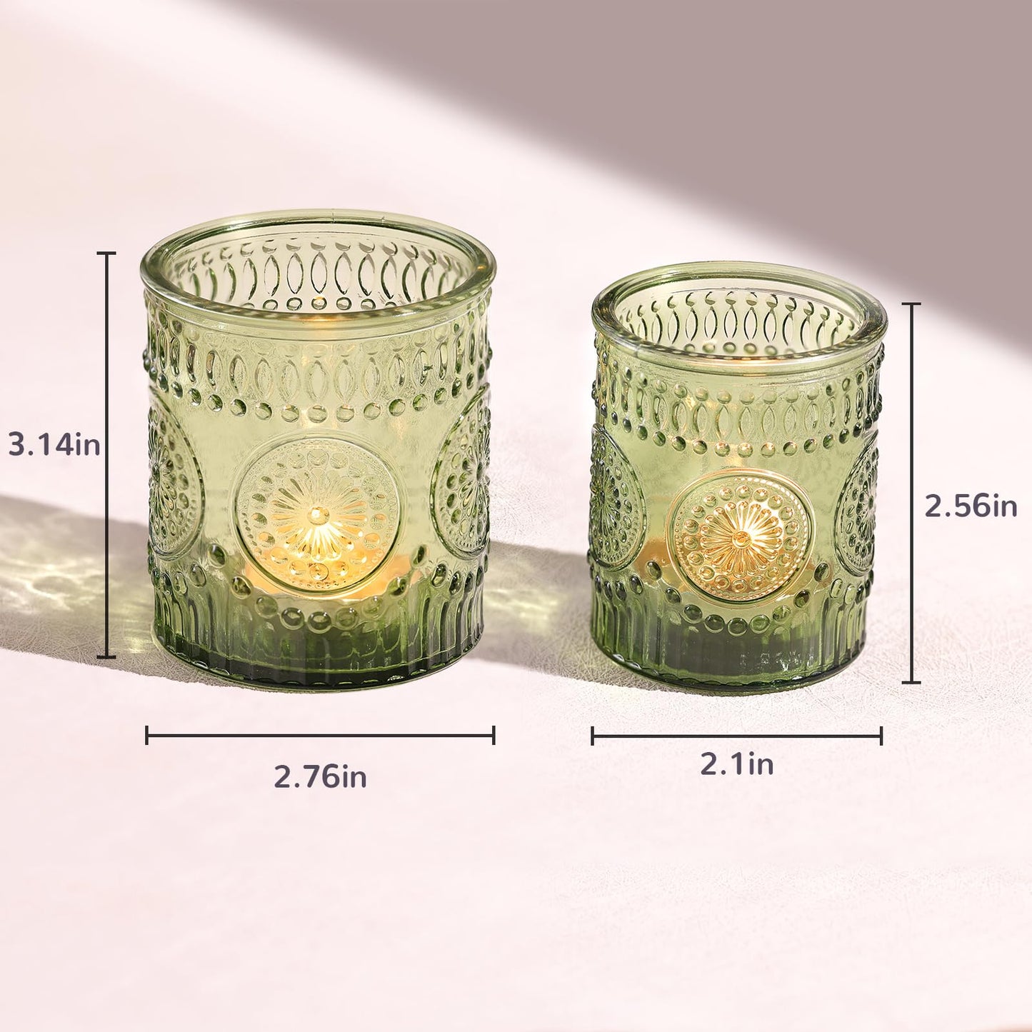 DEVI 8oz Empty Green Embossed Glass Candle Jars for Making Candles Set of 8, Bulk Empty Candle Containers, Glass Tins Making Supplies for Gifts, Wedding Decorations