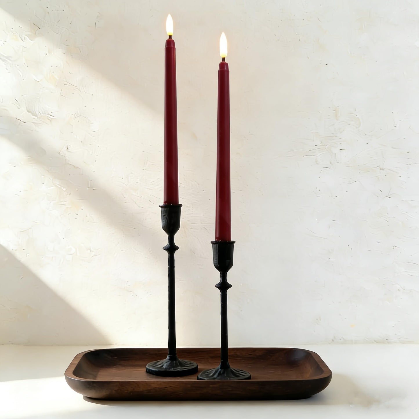 Ni-JASW Burgundy Flameless Taper Candles with Remote, Flickering Battery Operated LED Candlesticks Home Decor Set of 4