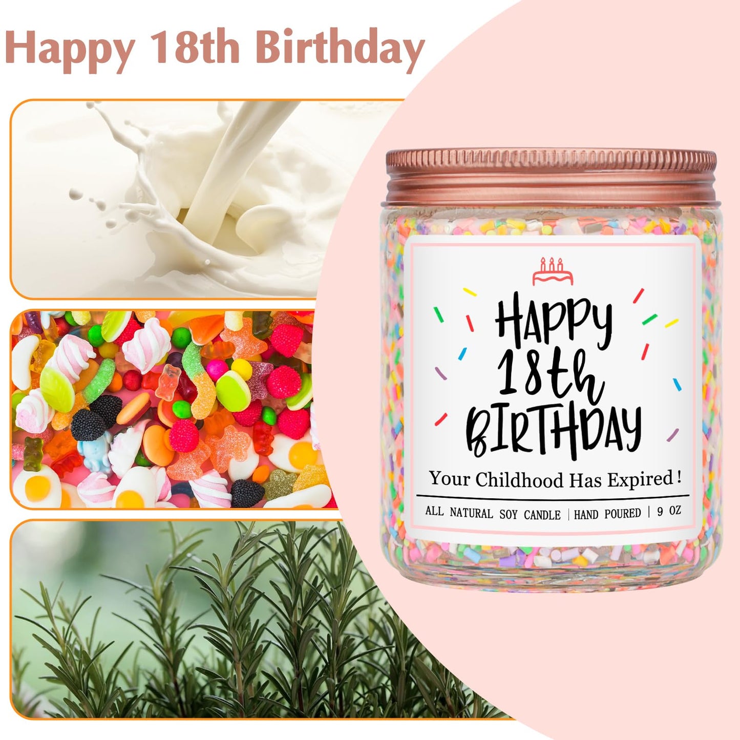 Homsolver 18th Birthday Gifts for Girls Boys, Vanilla Scent Ideas 18th Birthday Candles for Sister, Daughter, Best Friends, Handmade Aromatherapy with 50+ Hour Burn Time, Funny Birthday Decorations
