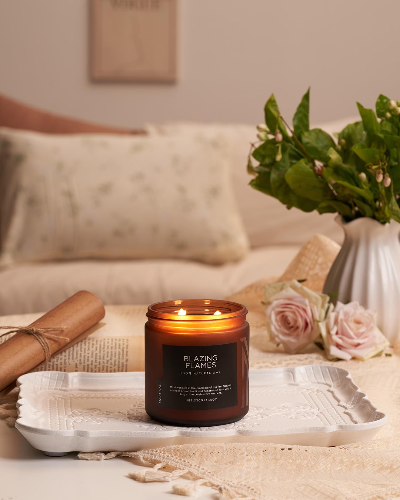 M&SENSE Blazing Flame Candles for Home Scented, 11.6oz 70 Hours Long Lasting Candle for Home Decor Housewarming Gift, 2 Cotton Wick Natural Soy Wax Scented Candles Gifts for Mom Grandma Her