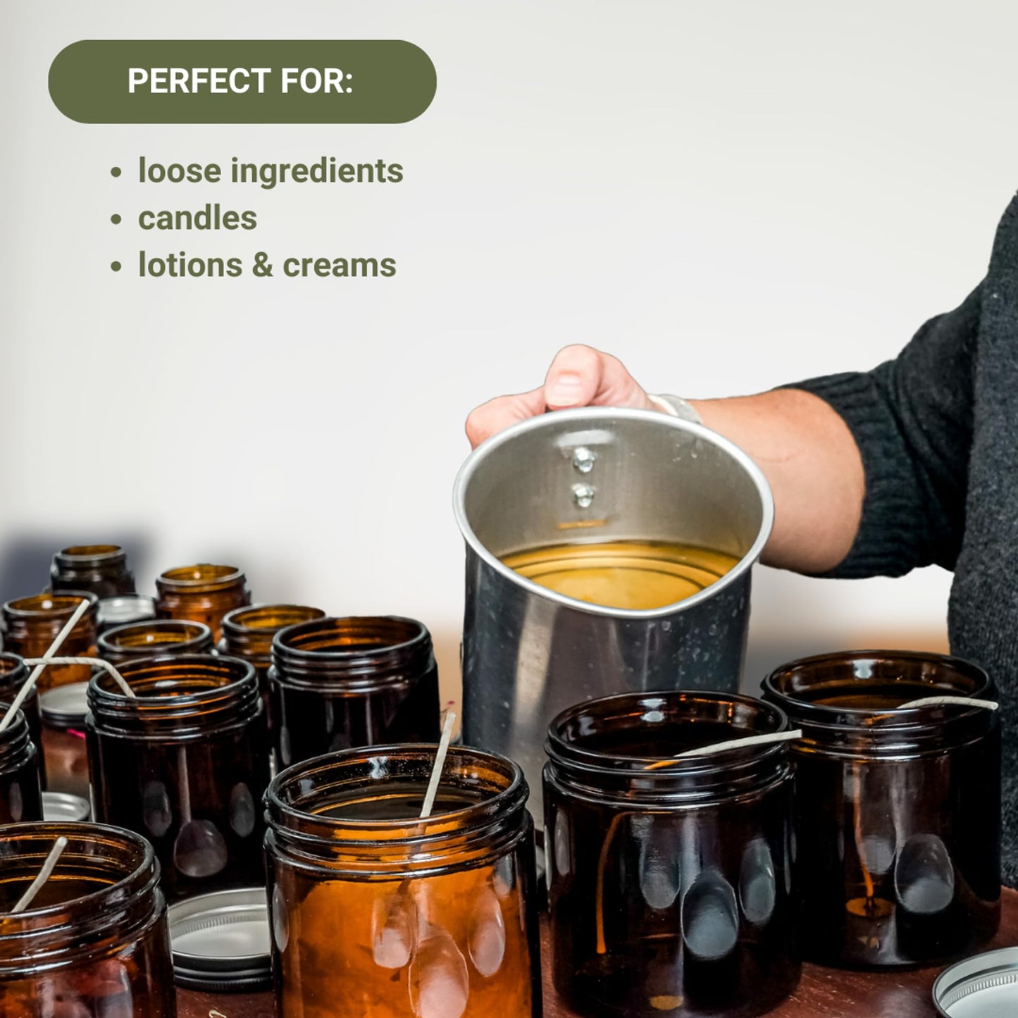 Nature Packaged Glass Amber 4oz Jar - 12 Packs, Lead-Free Empty Round Jars For Beauty Products, Lotion, and Powders - Black Lid - Small Candle Jars