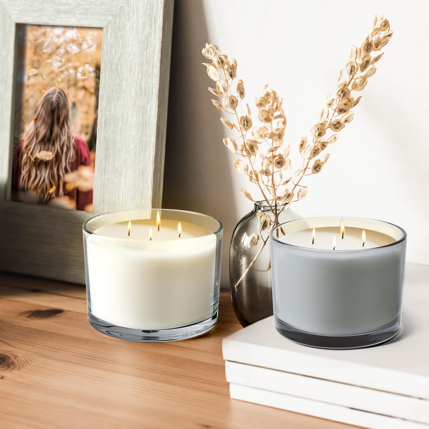 SHOWIN 18 OZ Thick Candle Jars for Making Candles 6 Pcs, Empty Jars with Wood Lids for Candle Making, Sample Container,Clear