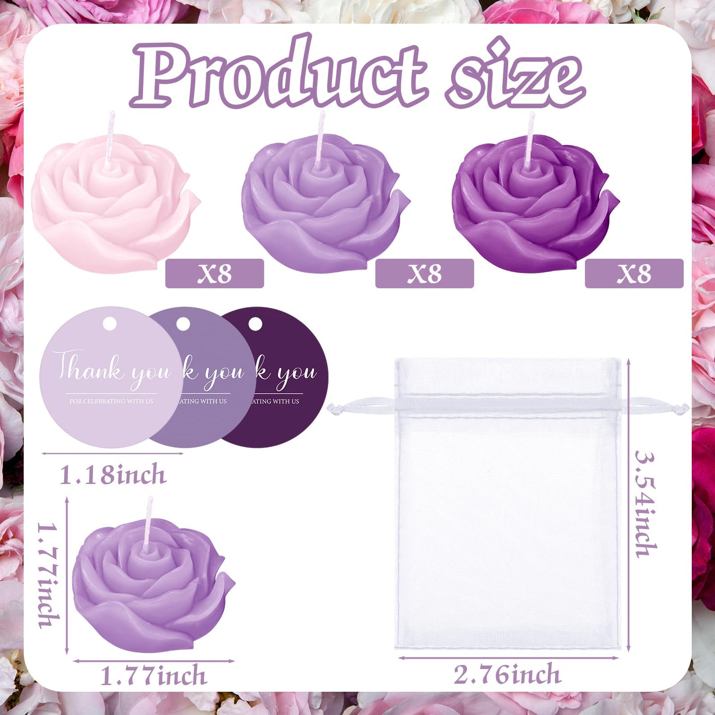 Treela 50 Set Flower Candles Wedding Favor for Guests Mini Purple Rose Shaped Tealight Candles for Return Gift Wedding Birthday Bridal Shower Housewarming Party
