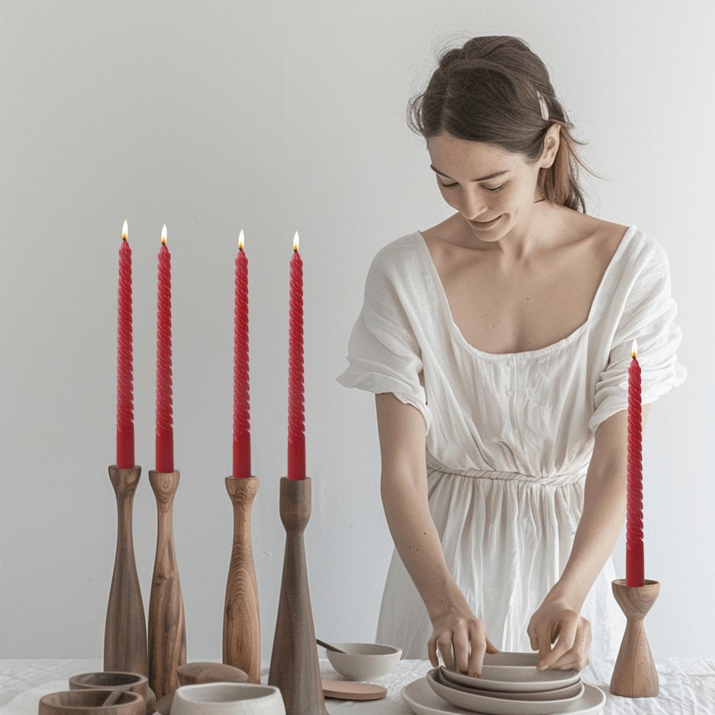 Wine red Taper Candles Stick Spiral Taper Candles-Set of 12 for Fall Decoration Weddings Party Church-Unscented Candles,10inch(F-Wine red)