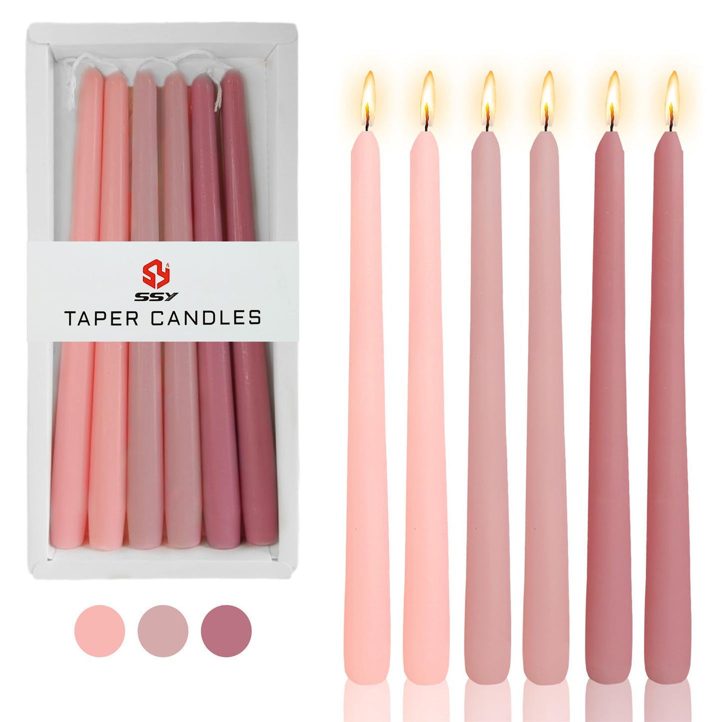 Gedengni Scented Candle Taper Candlesticks,10 Inches Pink Tapered Candles Rose Candle Sticks Colorful Candlestick for Wedding Home Party Dinner,Pack of 6 (8D6PC-PIKMIX)