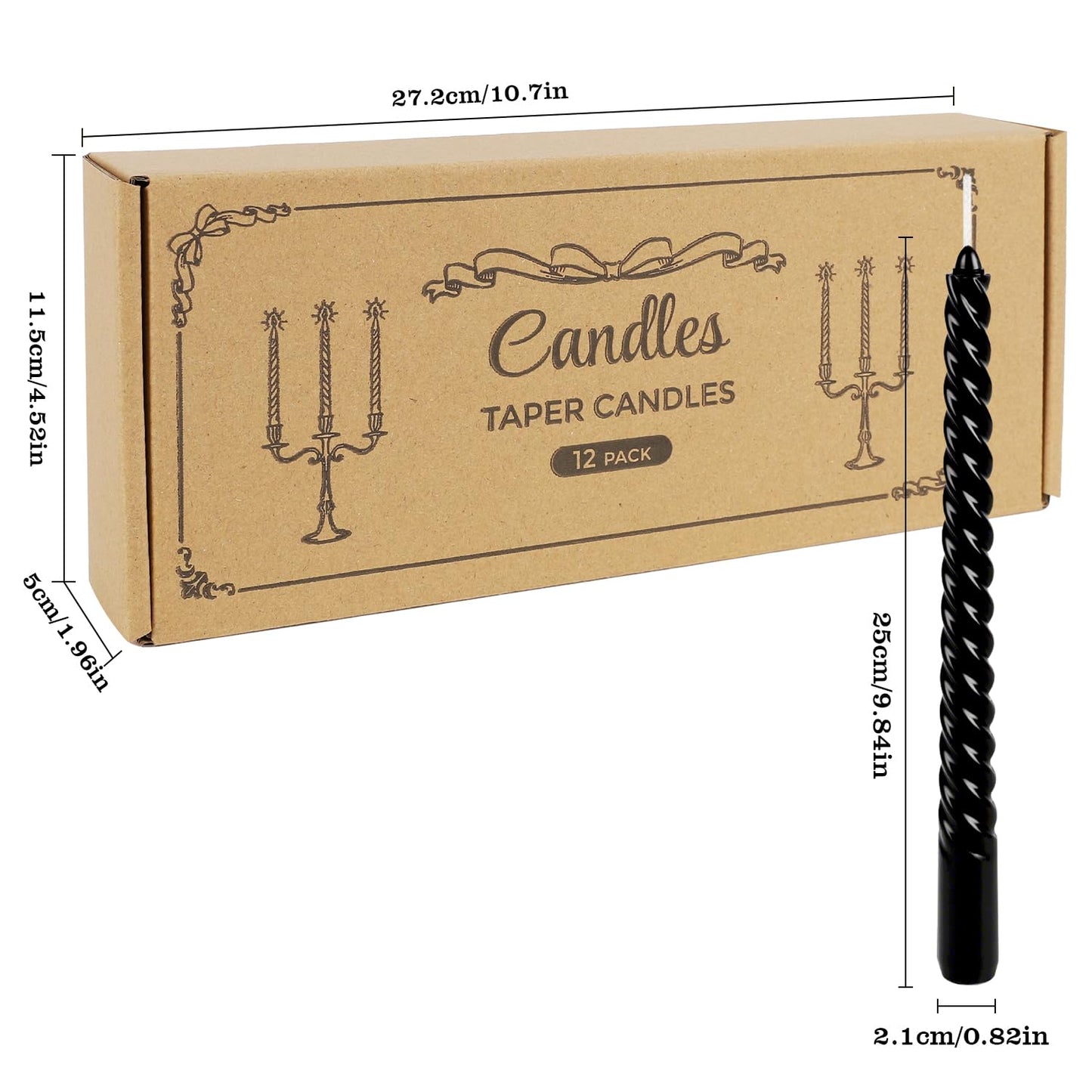 WPONSZU 10 Inch Black Spiral Taper Candle Set, 12 Pack Unscented Dripless Candlesticks for Halloween,Dinner,Party Brithday Wedding and Home Decoration