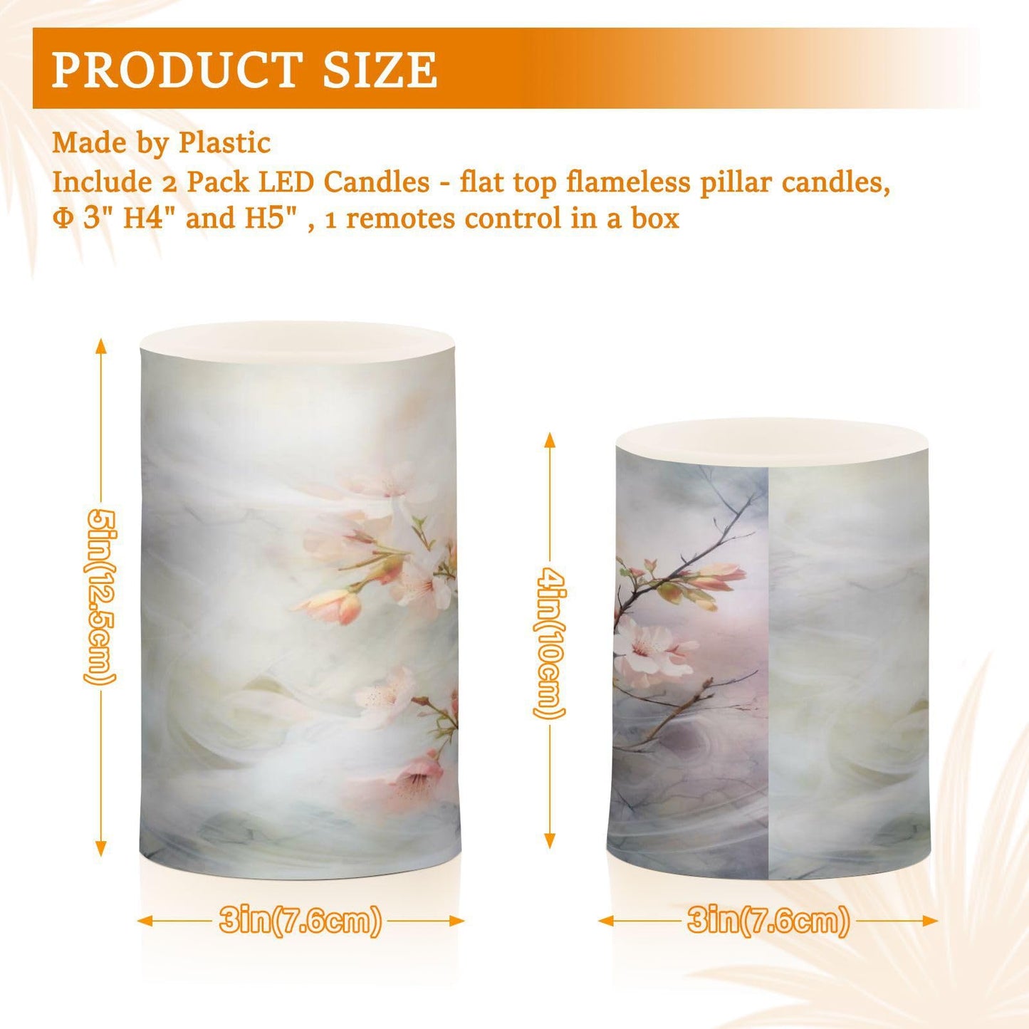 ALAZA Spring Cherry Blossom Flowers Flickering Flameless Candles Battery Operated with Remote Timer,Tea Light Candles LED Pillar Votive Candles Set of 2 for Outdoor Indoor Decorations