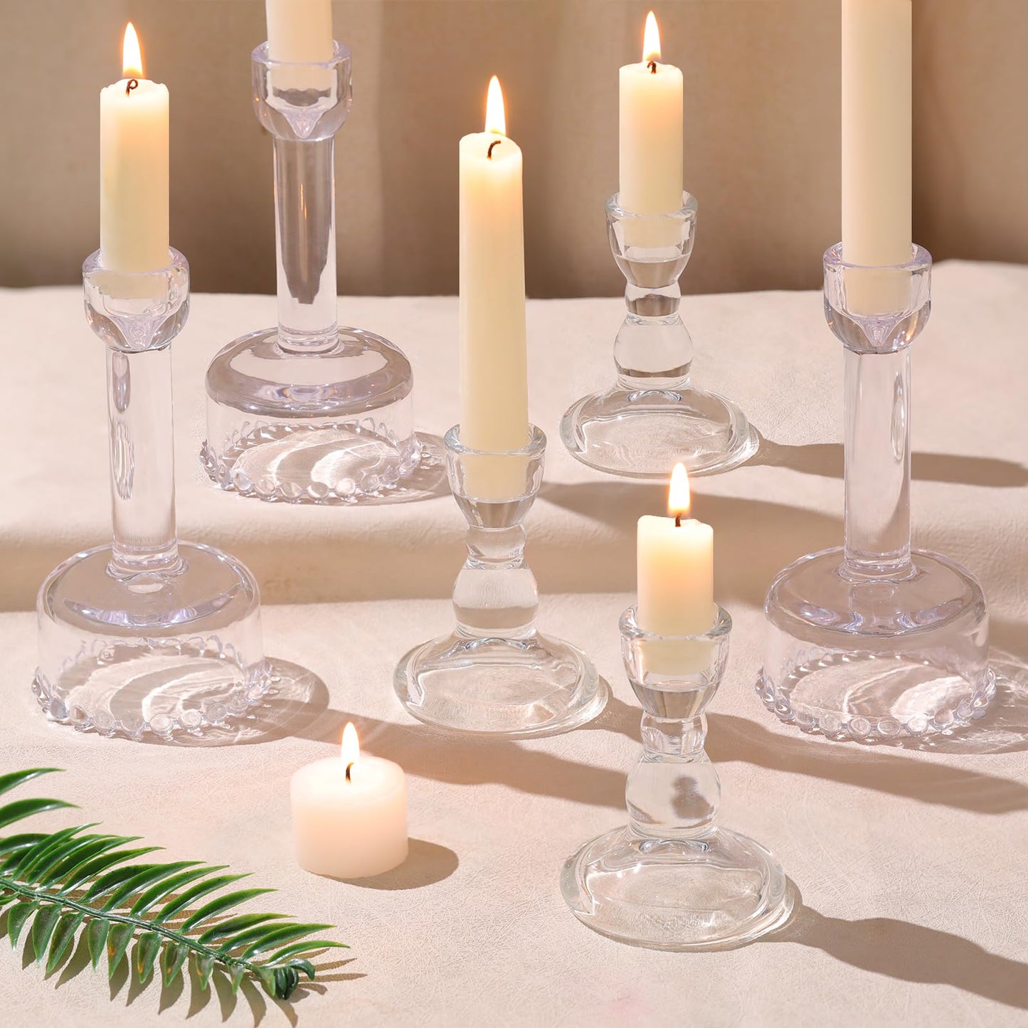 Lanttu Glass Candlestick Holders Set of 6 Clear Taper Candle Holder Bulk Crystal Candle Holders for Wedding, Table Centerpiece, Home Decoration