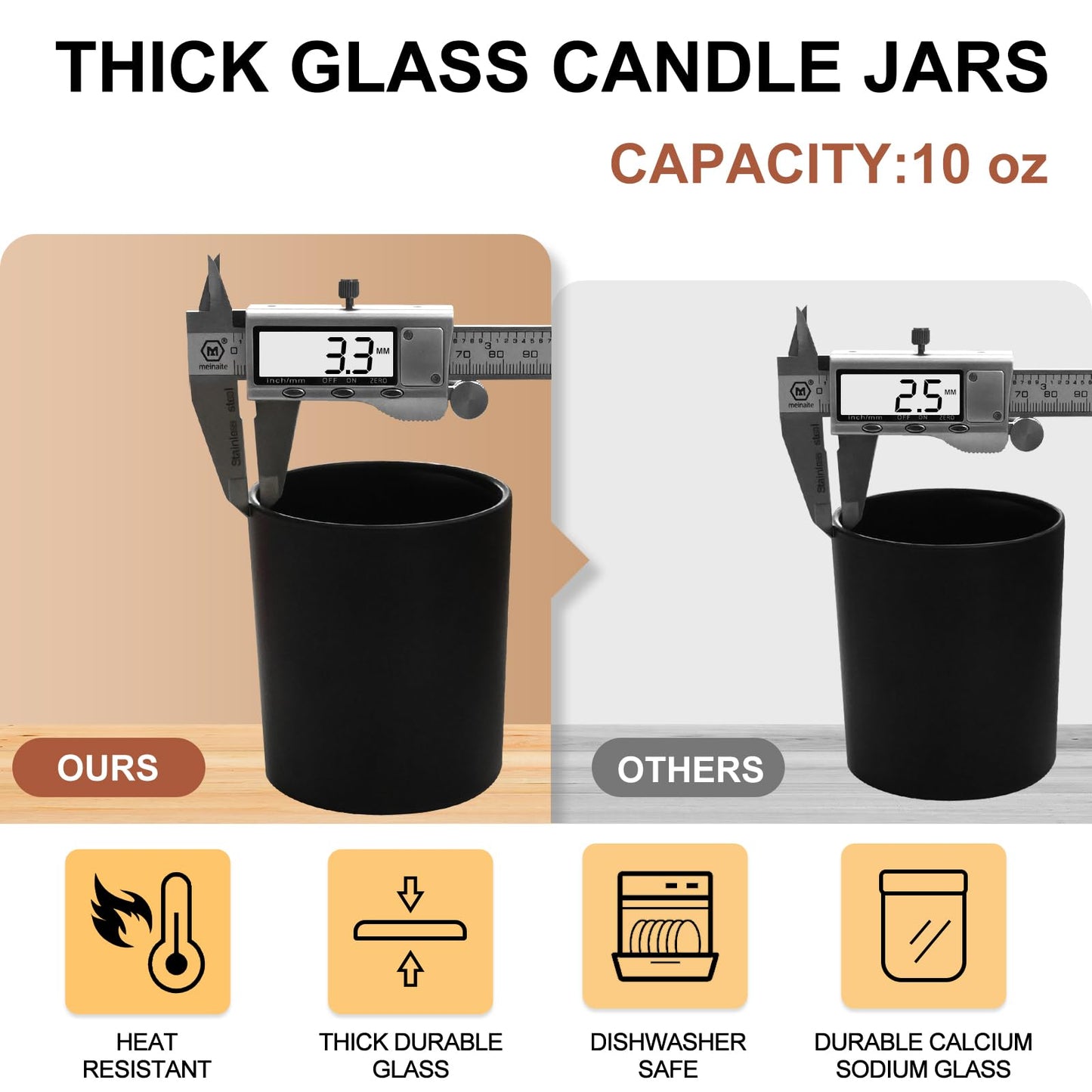 SHOWIN 10 OZ Thick Candle Jars for Making Candles 15 Pcs, Empty Jars with Wood Lids for Candle Making, Sample Container, Matte Black