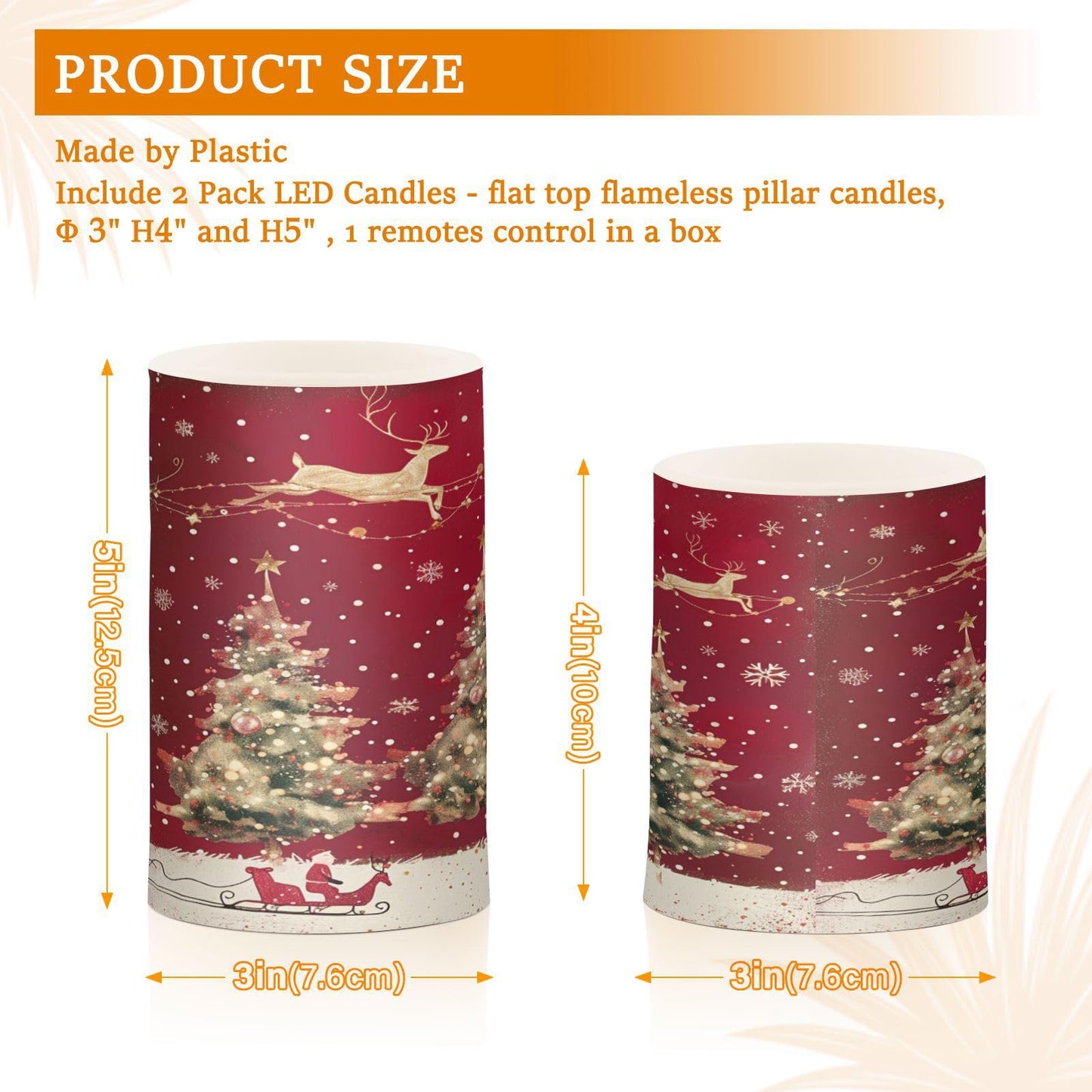 Christmas Lights Flameless Candles Christmas Trees Reindeer Pillar Candles Set of 2 Battery Operated Remote Control Warm Lights Home Decor