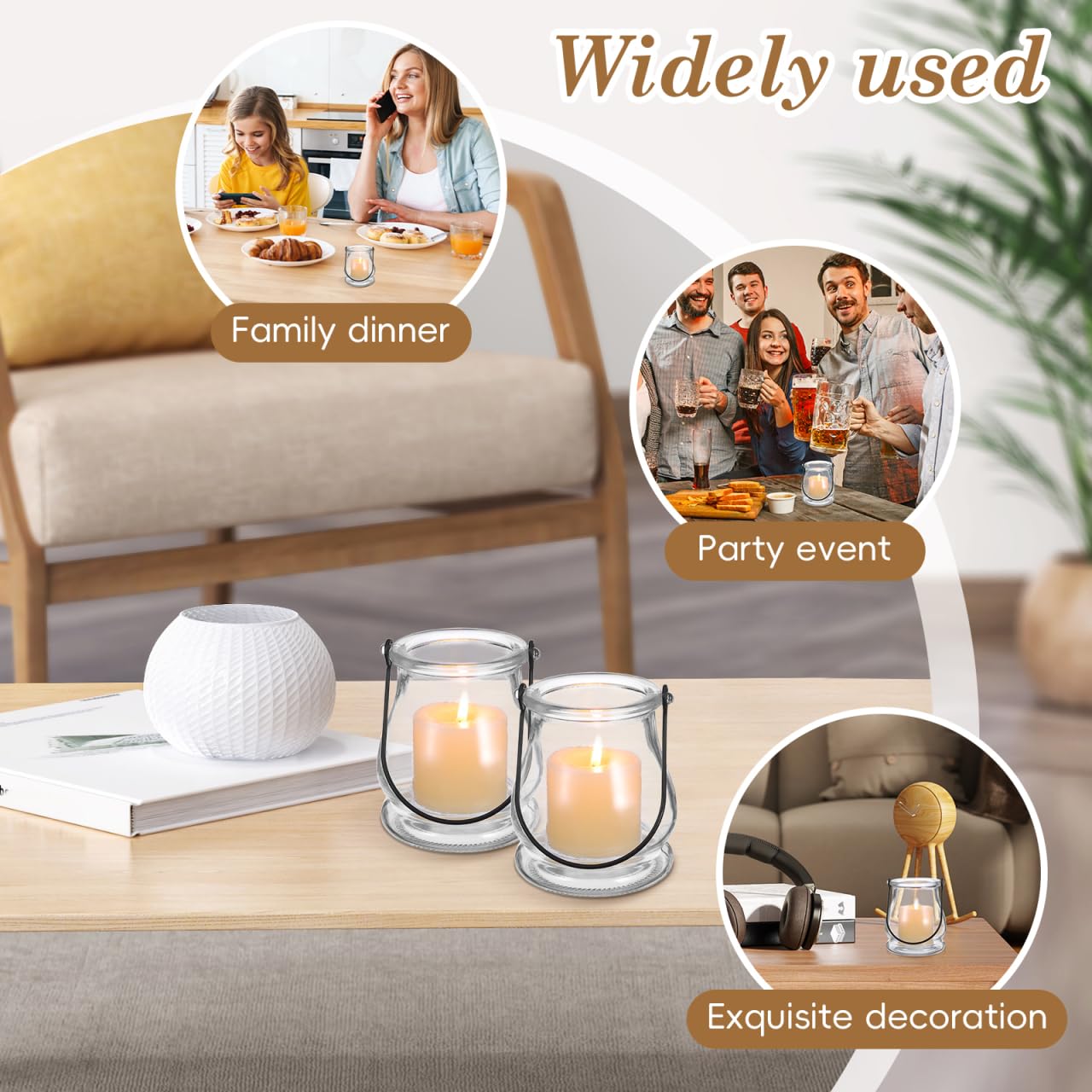 Cabilock Glass Candle Holders 4 Inch Tea Light Candle Stands with Handles Multipurpose Indoor Outdoor Decor Sticks Holder for Home Party Wedding