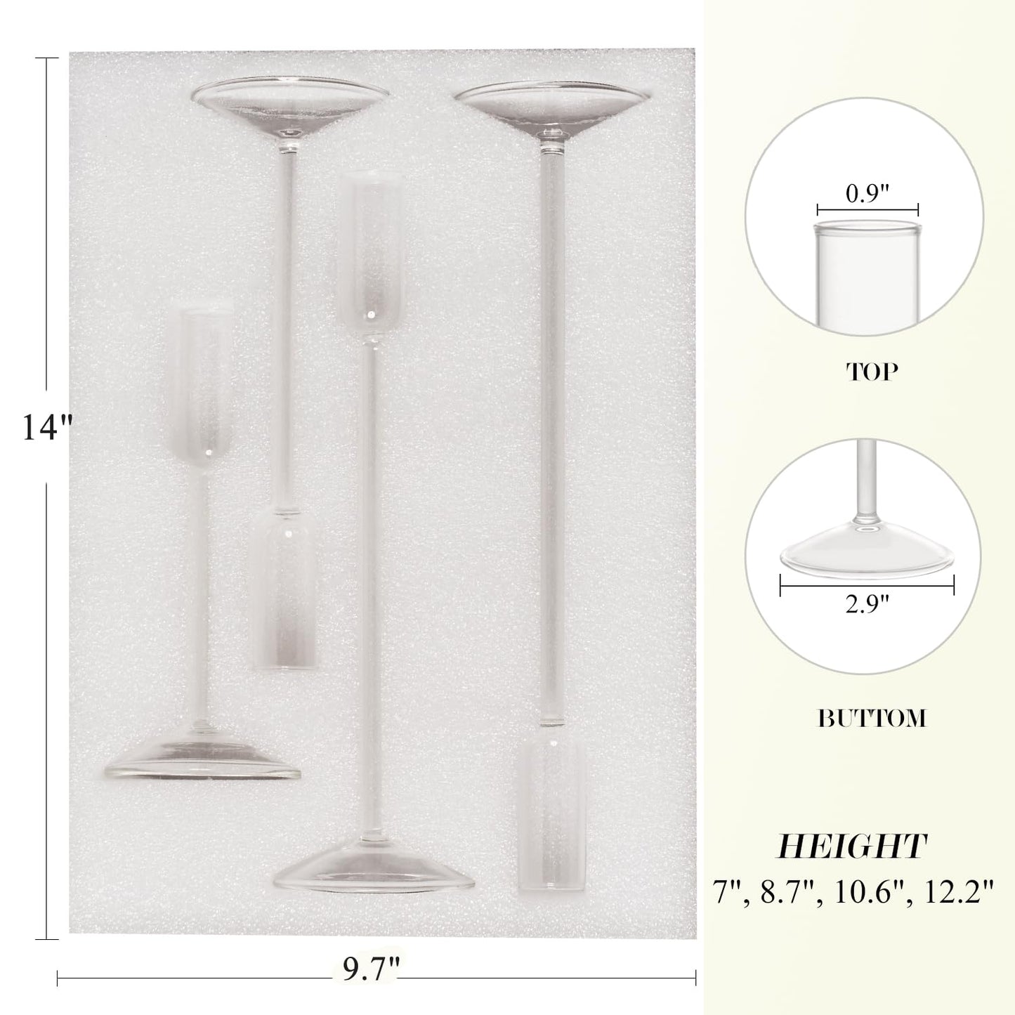 Willceka Candle Holder, Glass Taper Candle Tall Candlestick Holder, 4 Different Heights, for Table Centerpiece, Wedding, Party, Clear, 4pcs