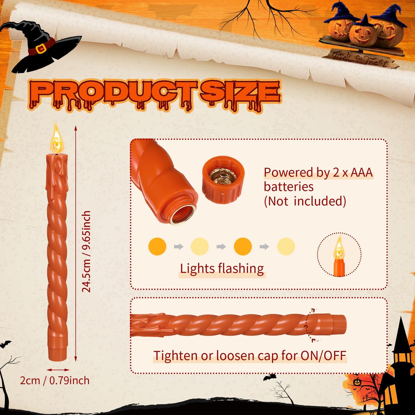 CHENGU 12 Pcs LED Taper Candles Flameless Battery Dripless Dinner Candles for Thanksgiving Day, Weddings, Church, Hanukkah, Christmas, Autumn, New Year Celebration(Spiral Orange,Spiral)