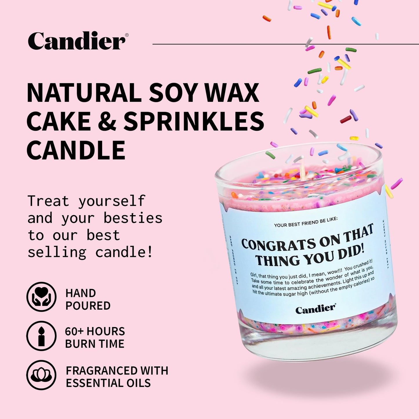 Congrats Scented Candle, Natural Soy Candle with Strawberry Jam & Vanilla Cake Notes, Aromatherapy for Relaxation, Unique Candles Gifts for Women, 60-Hour Burn Time - Candier by Ryan Porter