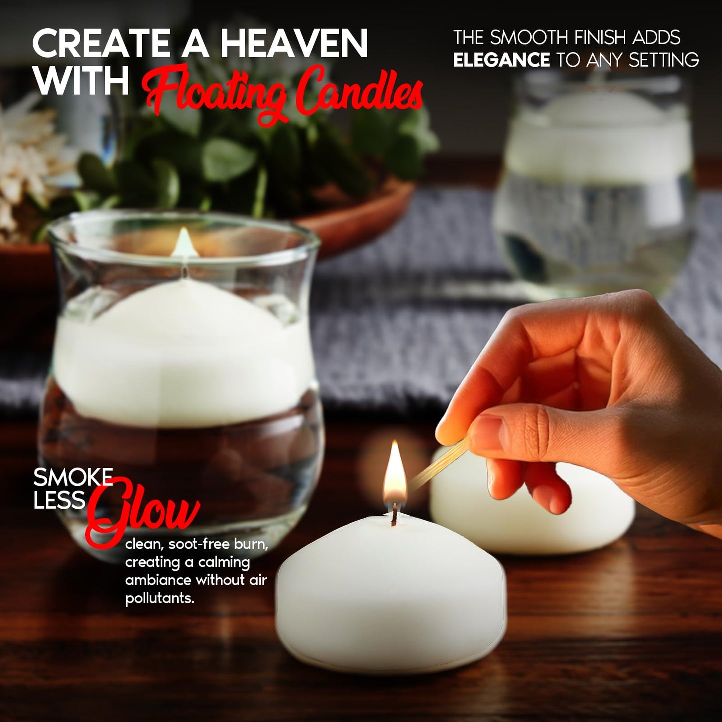 Candle Charisma White Floating Candles 3 Inch (Set of 36) – 8-Hour Dripless, Smokeless Burn with Natural Flickering Flame – Perfect for Weddings, Centerpieces, Pool Nights & Special Events