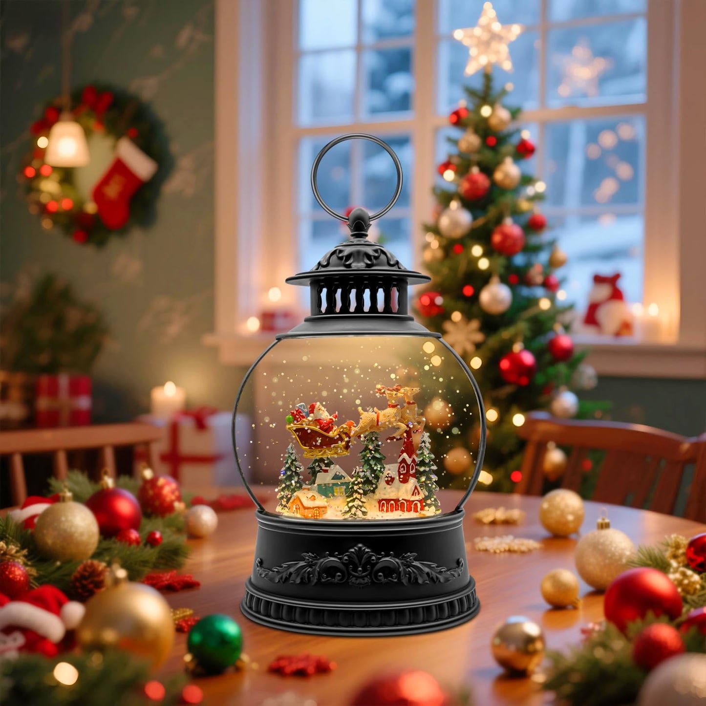 Christmas Snow Globes, Light Up Snow Globe with 6H Music Timer, Auto Snowfall, USB or Battery Powered, Christmas Globe with Santa Snow Globe Scene, Indoor Christmas Decorations for Home, 11.4 Inch