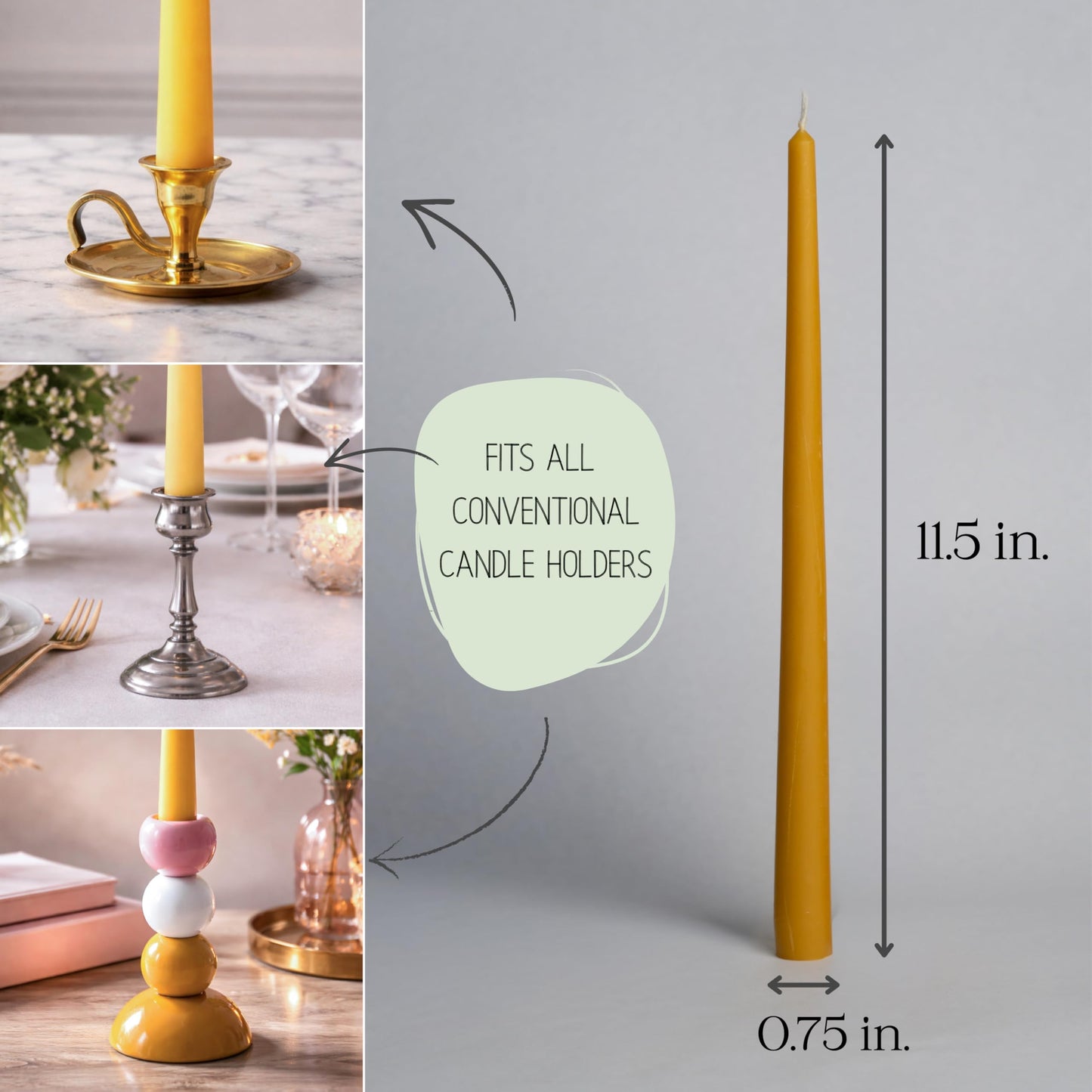 Premium 100% Pure Beeswax Taper Candles – Handmade in USA – Dripless, Non Toxic, 10+ Hour Burn – 11.5 in (Set of 2) – Made with Locally Sourced Beeswax