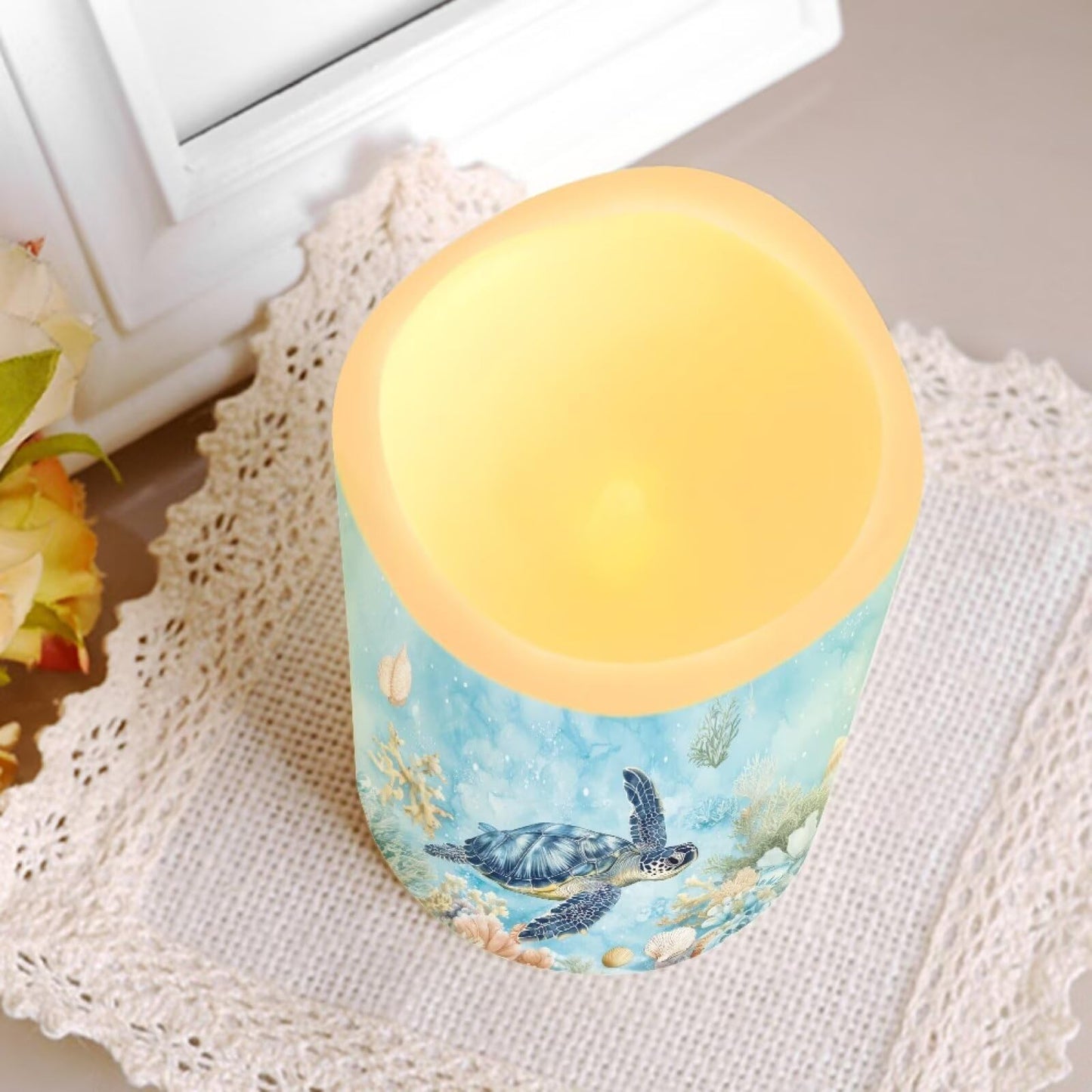 Cozeyat Turtle Ocean LED Candles 4 Pack Color Changing Battery Operated Flameless with Remote Control Timer Waterproof for Home Wedding Garden Beach