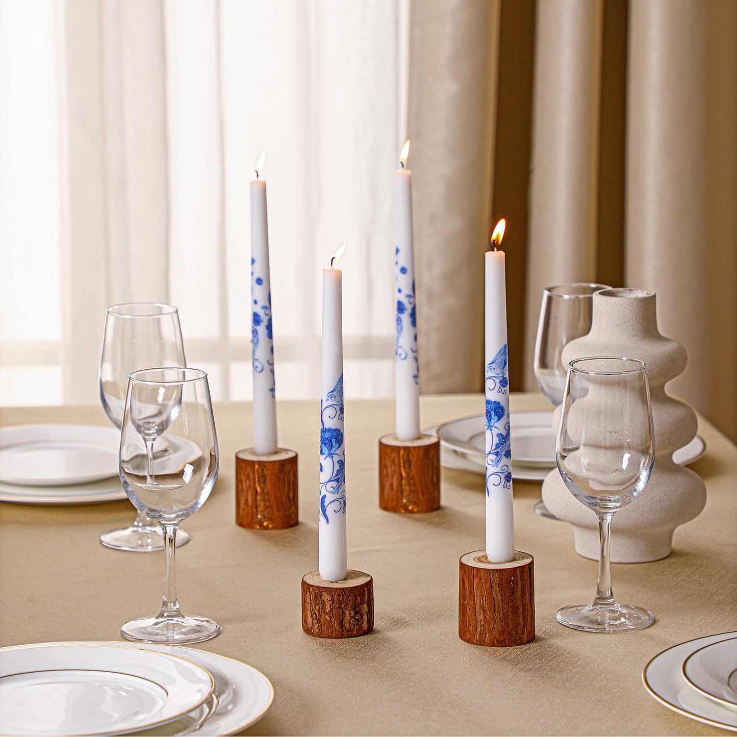 Conelist 4 Pcs Chinoiserie Taper Candles Blue and White Decorative Chinoiserie Porcelain Candlesticks 10 Inch Long Unscented Bridal Wedding Shower Candles for Christmas Party Gift Home Decor