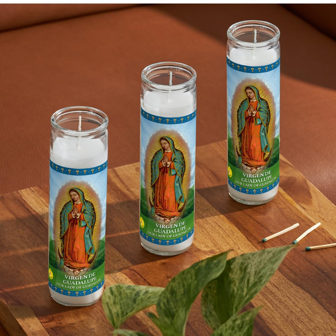 Simply Soson Lady of Guadalupe Prayer Candle, 1 piece, Great for Sanctuary Vigils and Prayers, Unscented Glass Candle Set, Jar Candles, Devotional Spiritual Religious Church Cemeteries