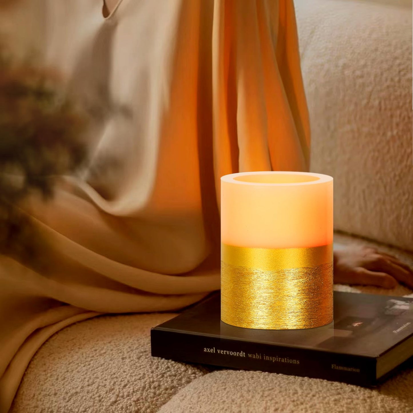 Flickering Flame LED Pillar Candle, Gold Flameless Candle with Timer, 5 Inches Height, Home Decoration, Party Celebration