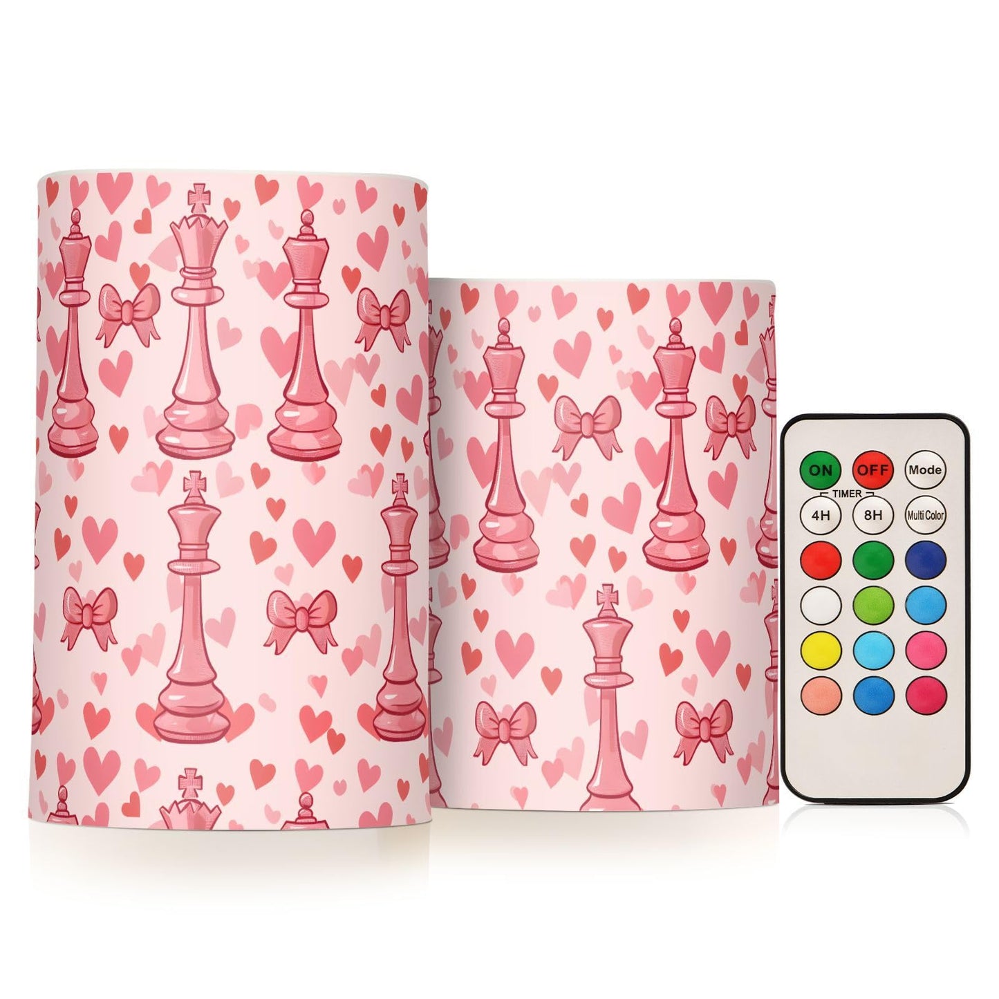 ALAZA Chess Bow Love Heart Flickering Flameless Candles Pillar Led Candles Battery Operated Candles with Remote and Timers Set of 2