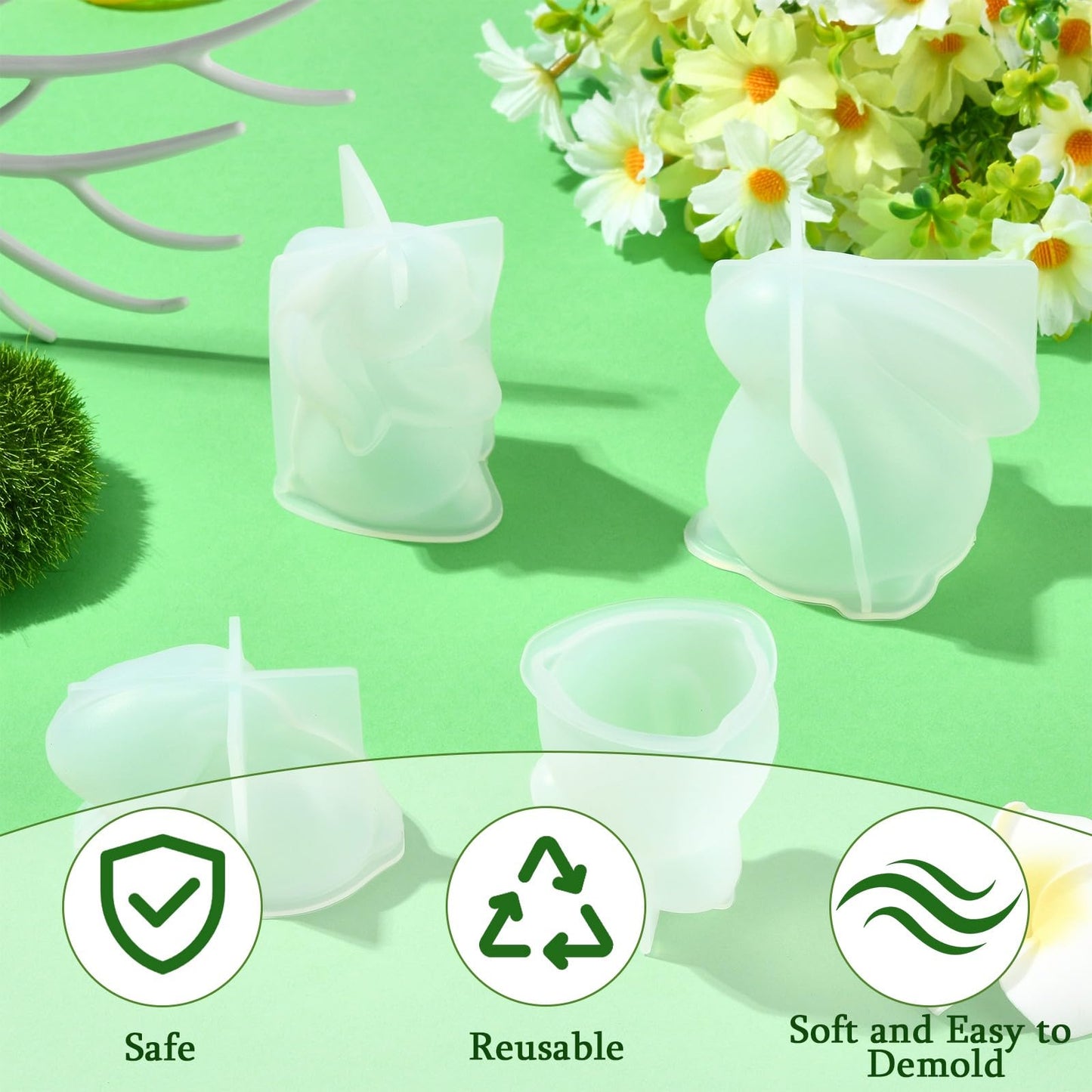 Airssory 4 Pcs 4 Styles 3D Rabbit Candle Silicone Molds Resin Animal Bunny Casting Molds for Easter Home Party Decor Soap Candle DIY