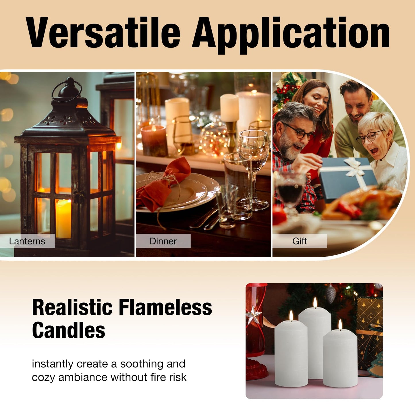Eywamage White Flameless Pillar Candles with Remote, Flickering LED Candles Battery Powered Real Wax Set of 3
