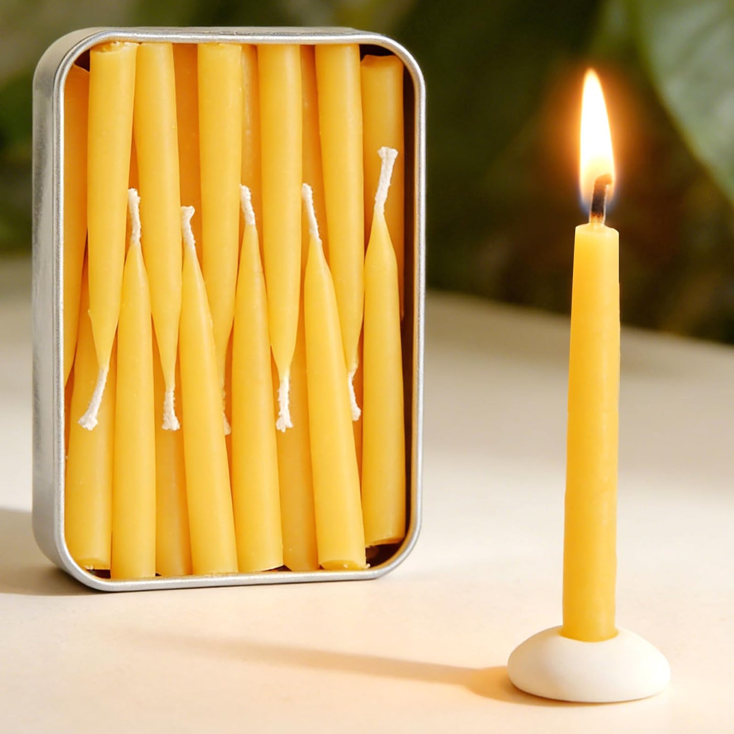 20 Minute 100% Pure Beeswax Candles, Mini Mindful Meditation Taper Candles, Smokeless & Dripless with Holder for Yoga, Prayer, Relaxation (Yellow,24 Pack)